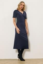 LTS Tall Women's Navy Blue Notch Neck Midi Dress | Long Tall Sally 2