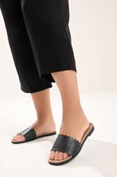 Black Faux Leather Cut Out Mule Sandals In Wide E Fit | Yours Clothing 1