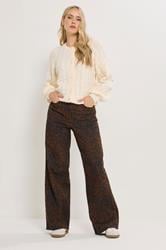LTS Tall Chocolate Brown Leopard Print Wide Leg Jeans | Long Tall Sally 3