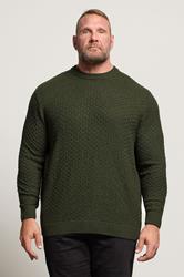 BadRhino Big & Tall Dark Green Textured Crew Neck Knitted Jumper | BadRhino 1
