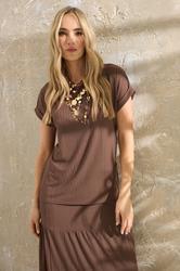 LTS Tall Chocolate Brown Textured Grown On Sleeve Top | Long Tall Sally 1