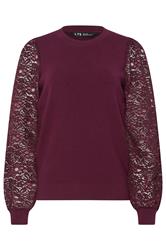 LTS Tall Burgundy Red Lace Sleeve Knit Jumper | Long Tall Sally 1