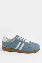 Blue Faux Suede Retro Stripe Trainers In Extra Wide EEE Fit 2