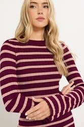 LTS Tall Burgundy Red Striped Ribbed Jumper | Long Tall Sally 4