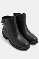 Black Double Buckle Faux Leather Chelsea Boots In Wide E Fit | Yours Clothing 3