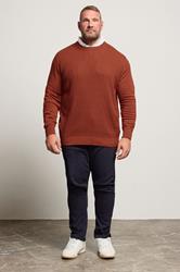 BadRhino Big & Tall Burnt Red Cable Knit Mock Shirt Jumper 2