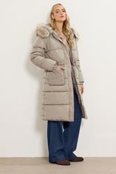 LTS Tall Natural Brown Padded Midi Coat | Long Tall Sally 3