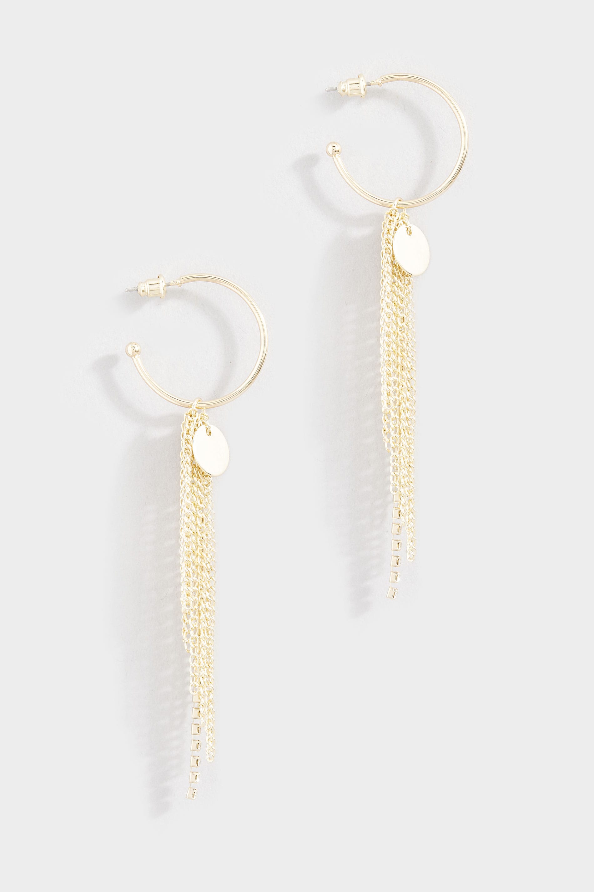 Gold Multi Tassel Drop Hoop Earrings | Yours Clothing 1