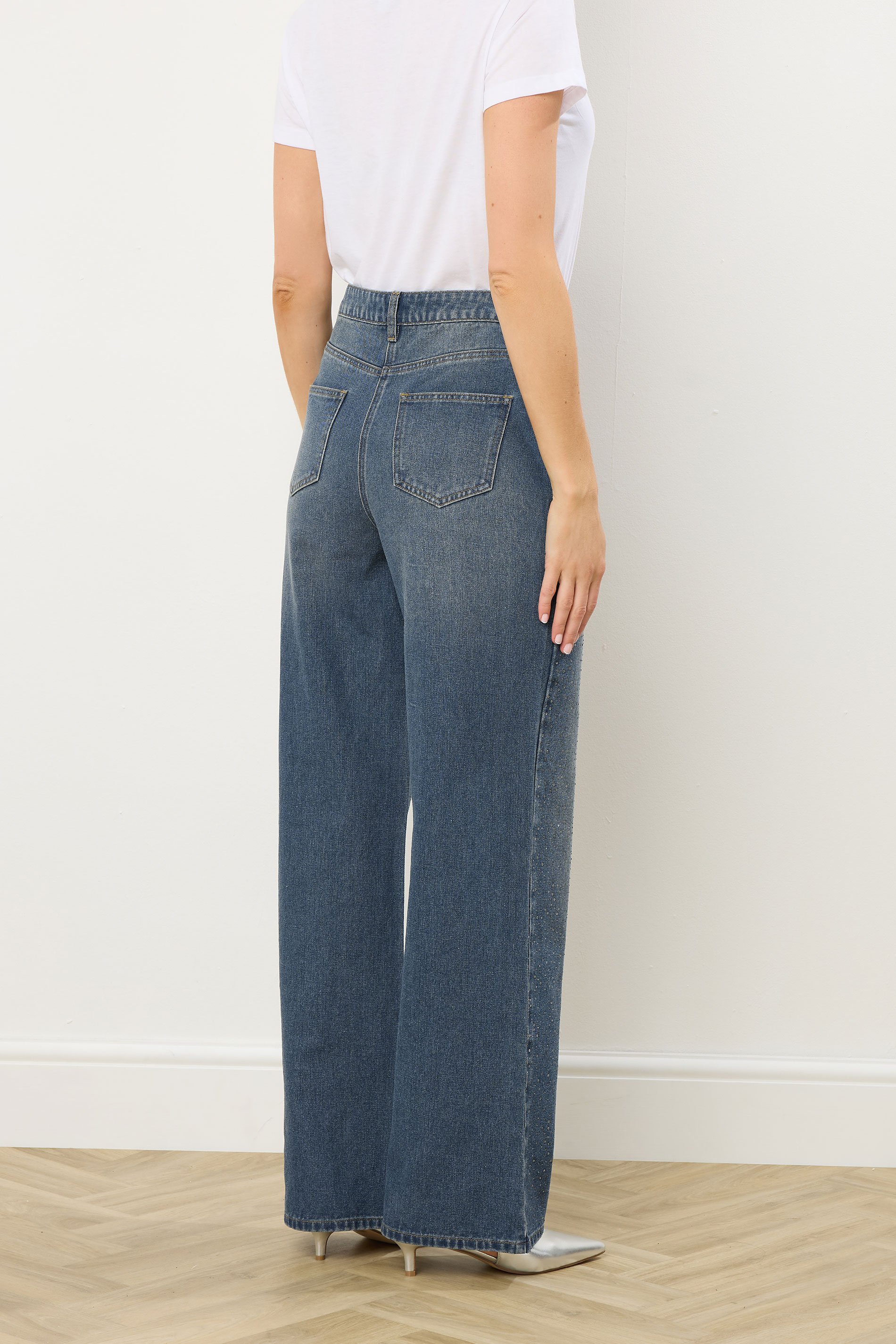 LTS Tall Blue Diamante Embellished Wide Leg Jeans | Long Tall Sally  4