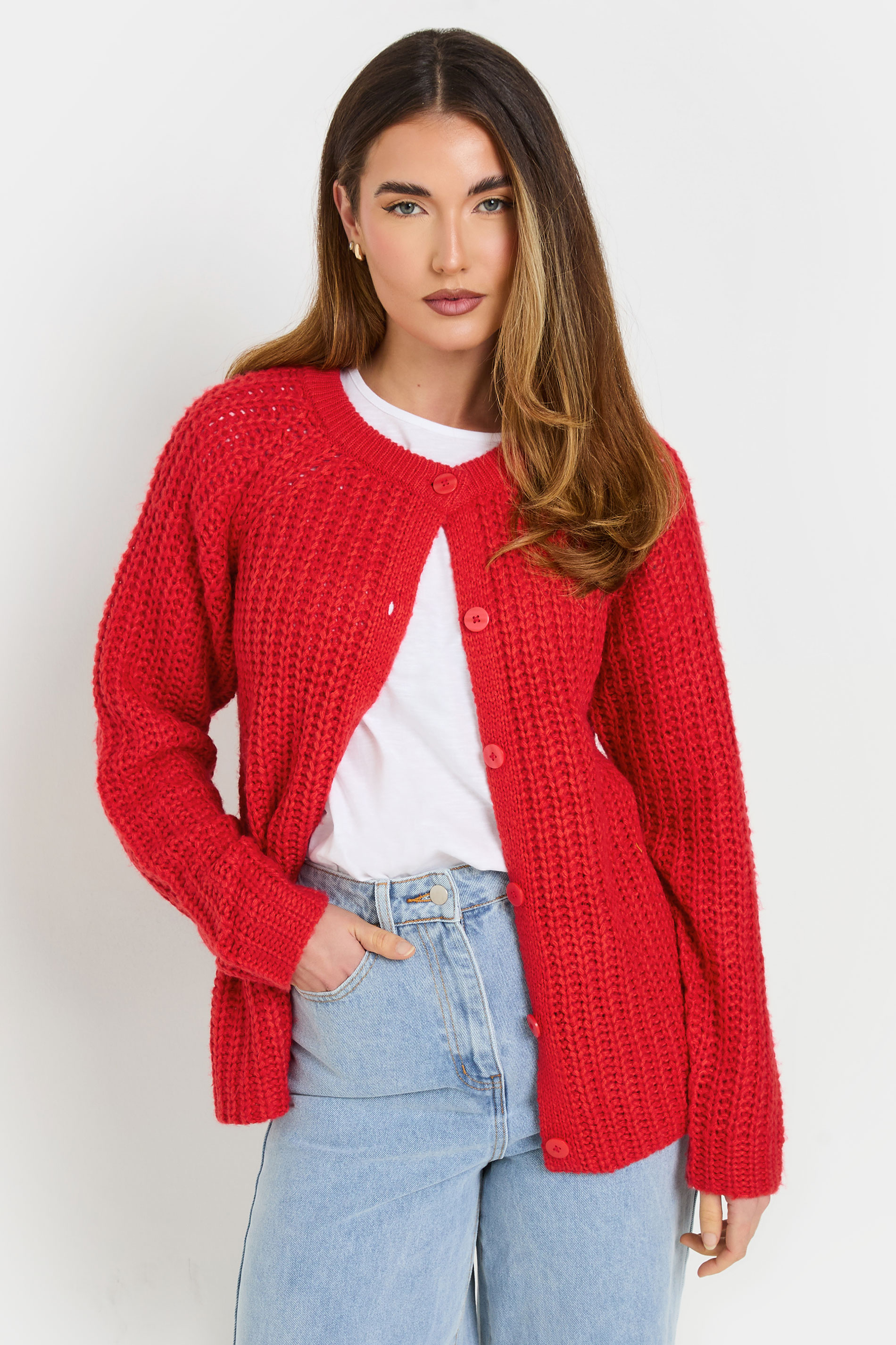LTS Tall Red Chunky Knitted Cardigan | Long Tall Sally 3
