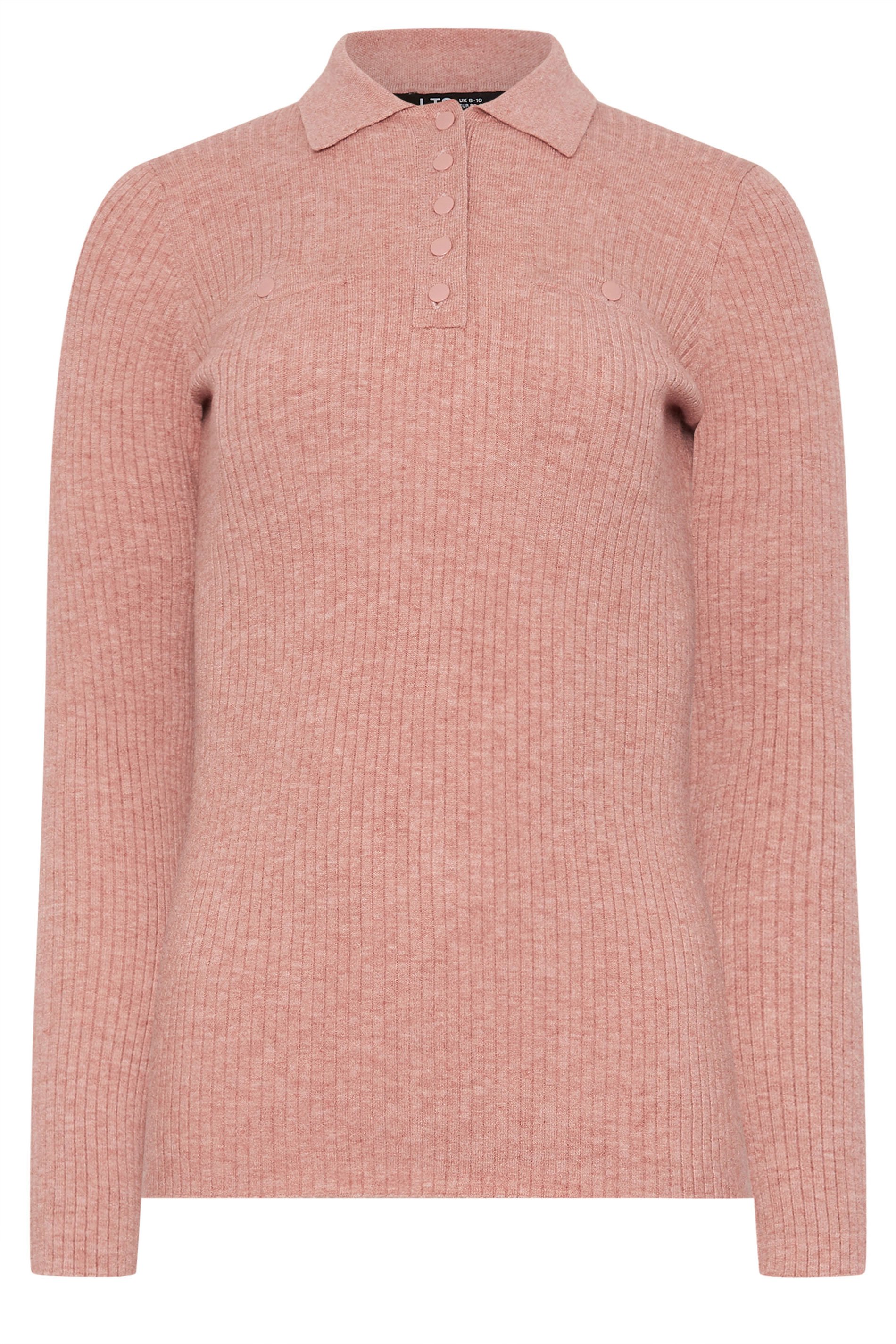LTS Tall Pink Marl Knitted Polo Top | Long Tall Sally 6