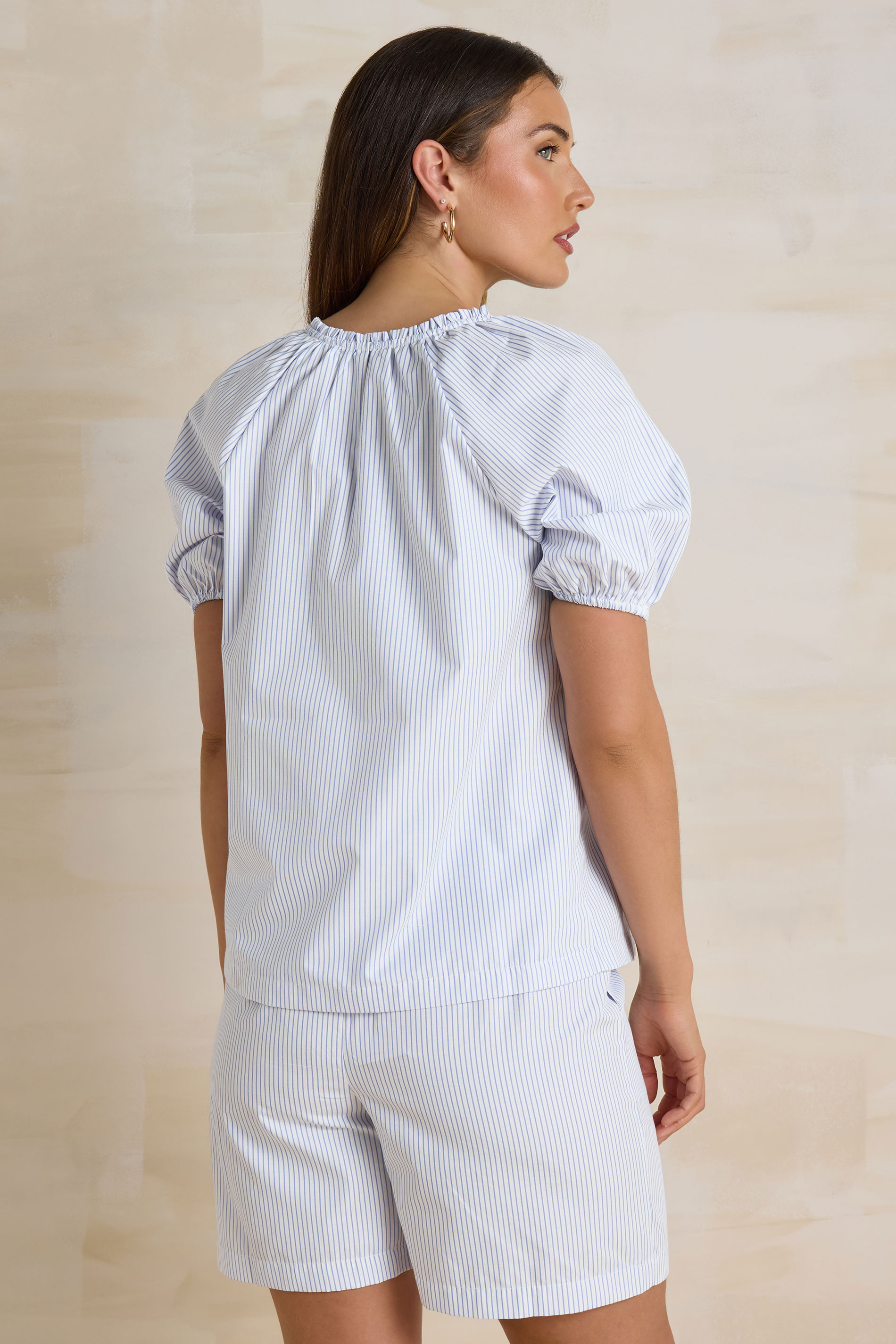 LTS Tall Light Blue Striped Puff Sleeve Blouse | Long Tall Sally 4