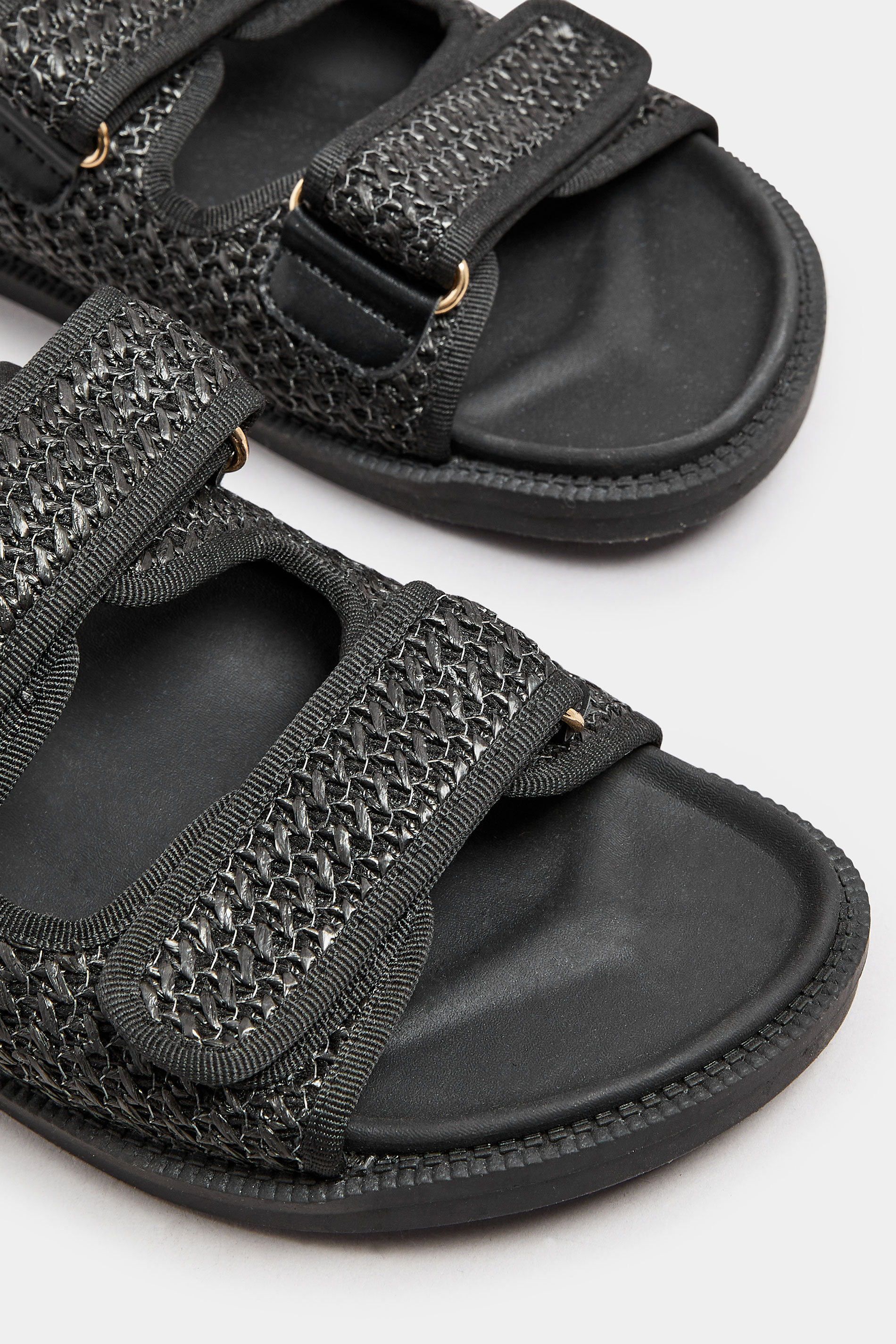 Black Woven Velcro Strap Sandals In Extra Wide EEE Fit | Yours Clothing 5