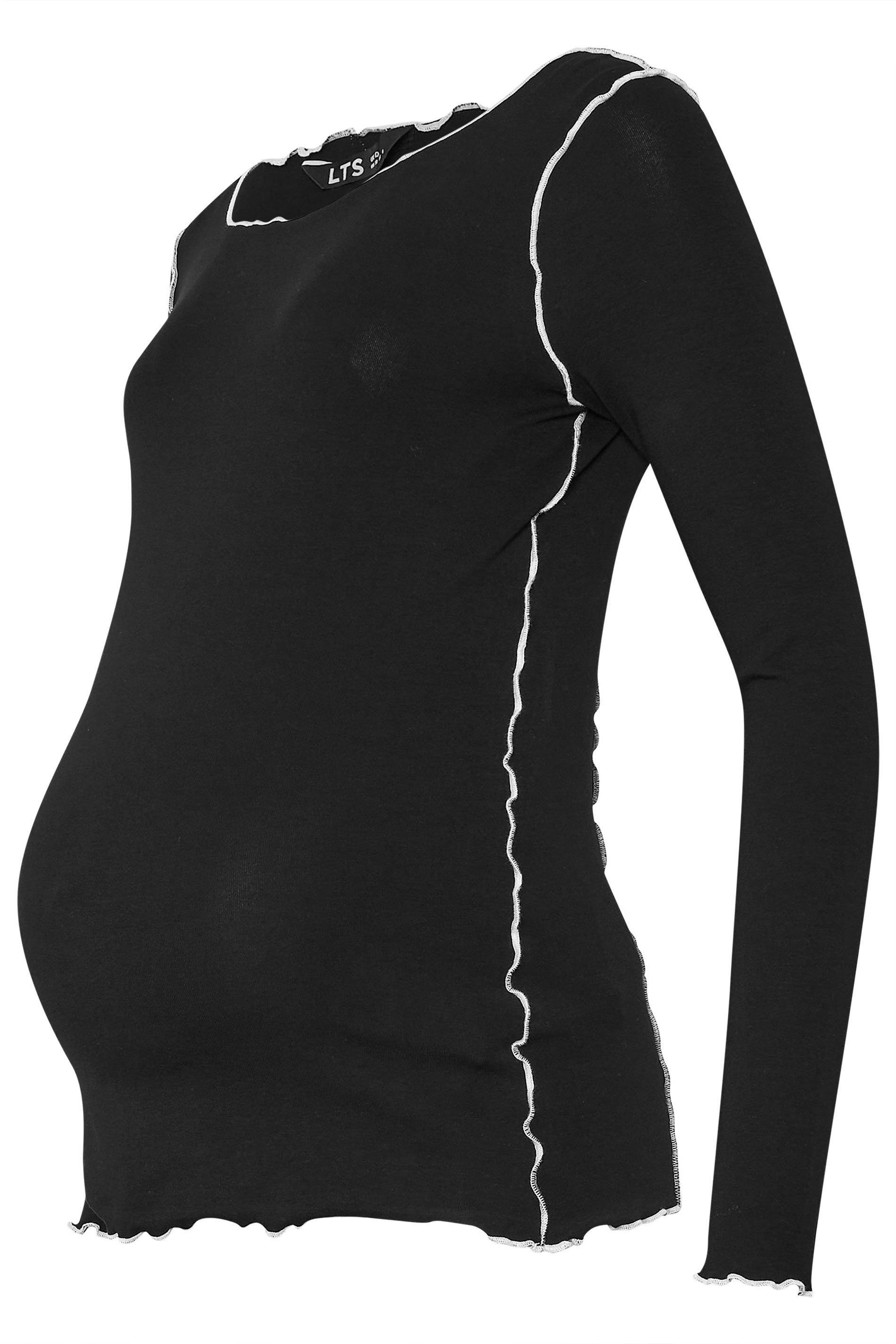 LTS Tall Maternity Black Contrast Stitch Ribbed Top | Long Tall Sally 6