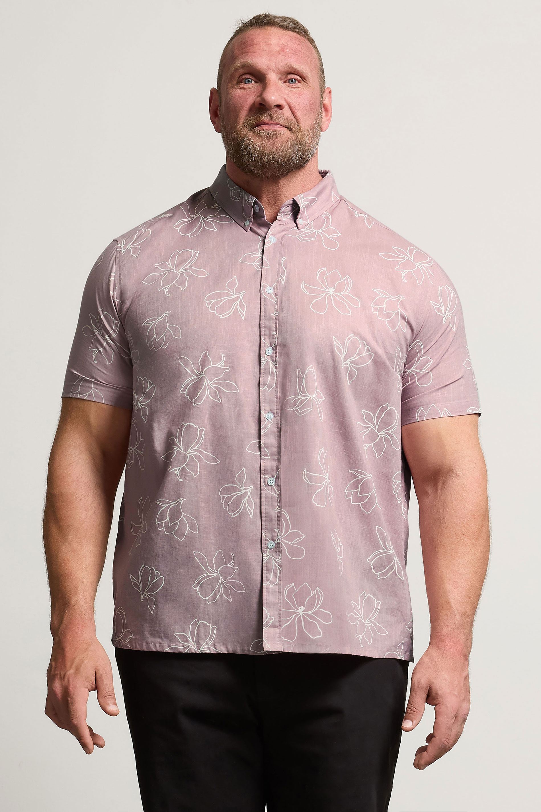 BadRhino Big & Tall Pink Linear Floral Slub Shirt | BadRhino 2