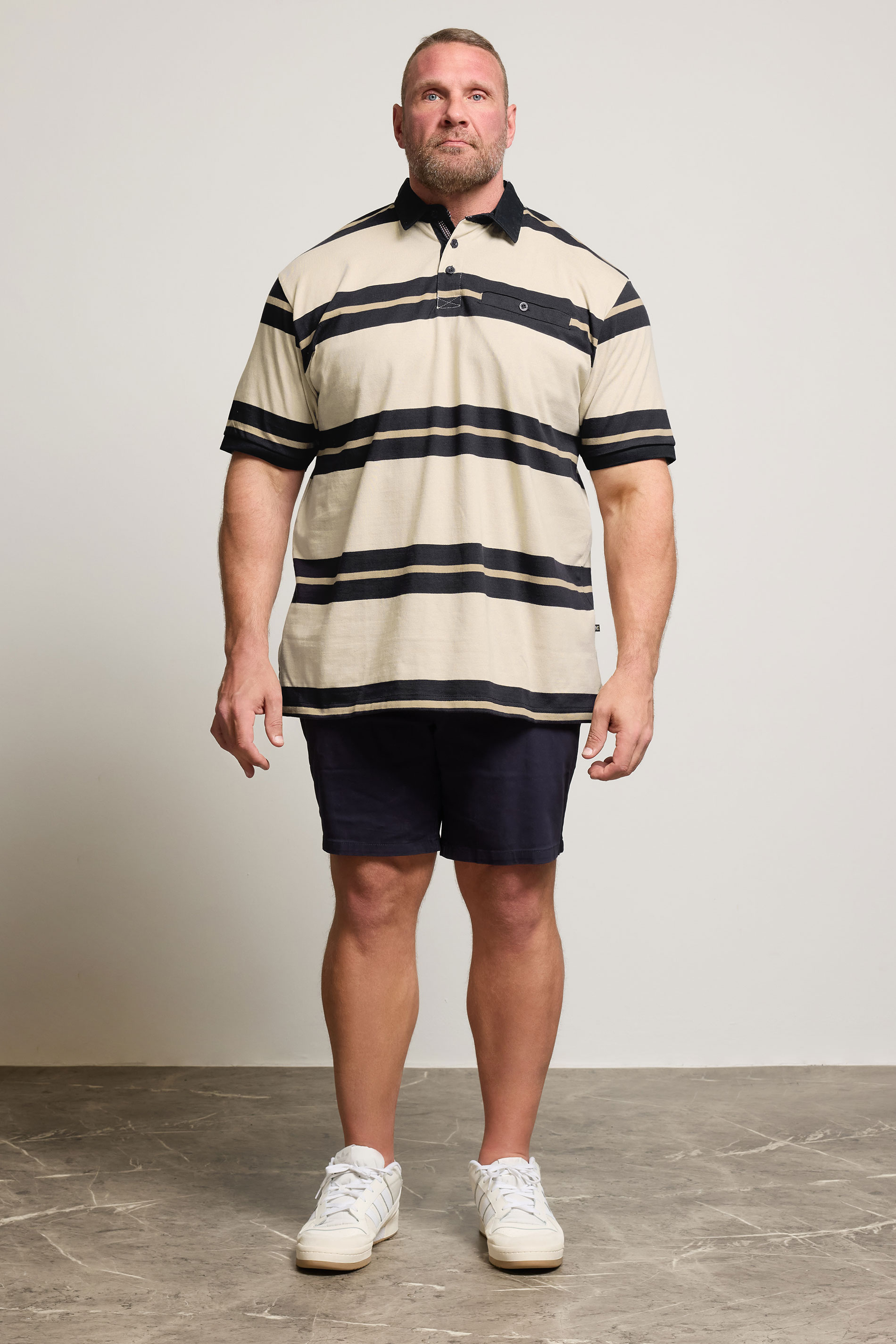 KAM Stone Brown Striped Short Sleeve Rugby Polo Shirt | BadRhino 2