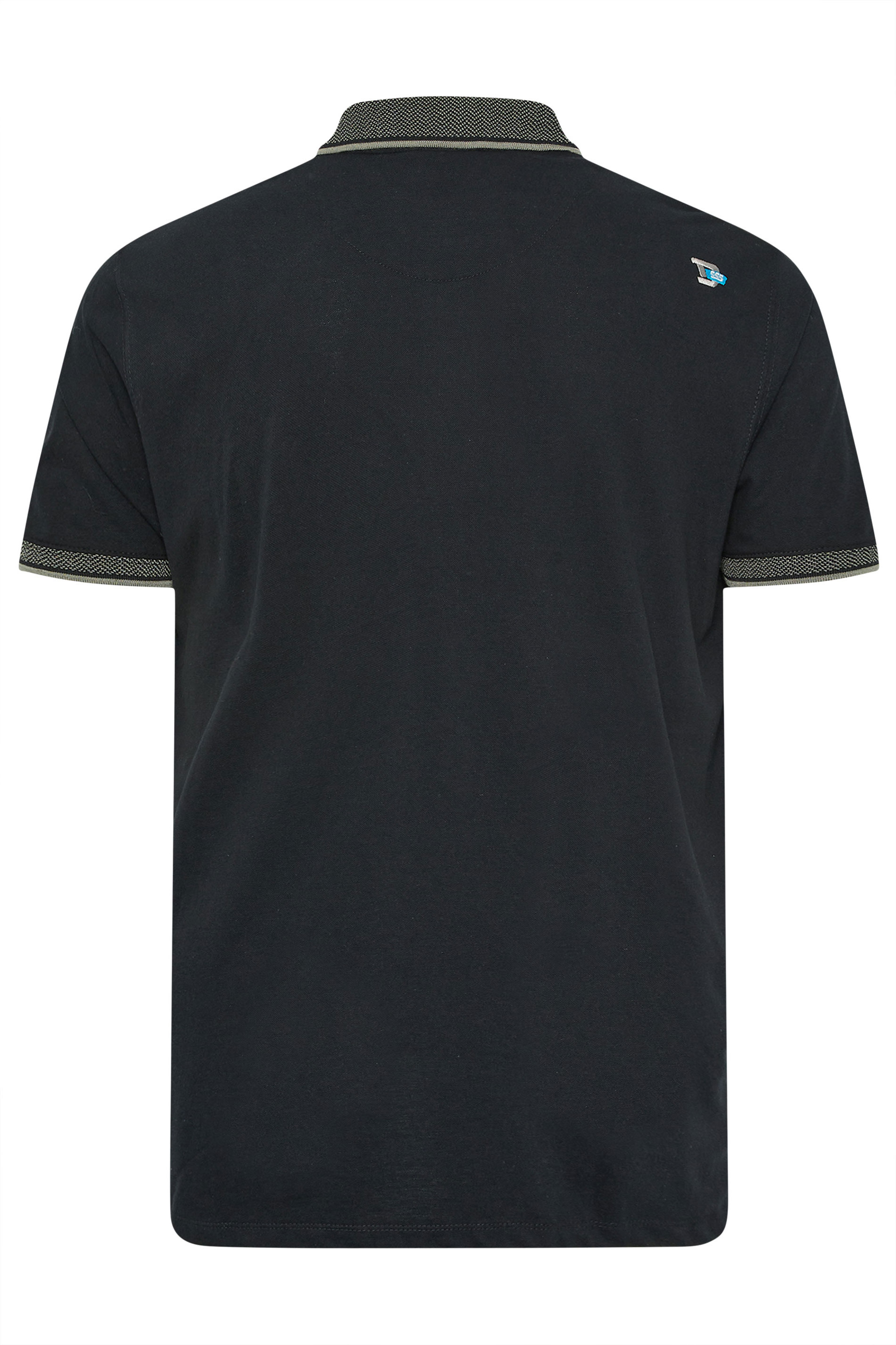 D555 Big & Tall Navy Blue Pique Jacquard Collar Tipped Polo Shirt | BadRhino 4