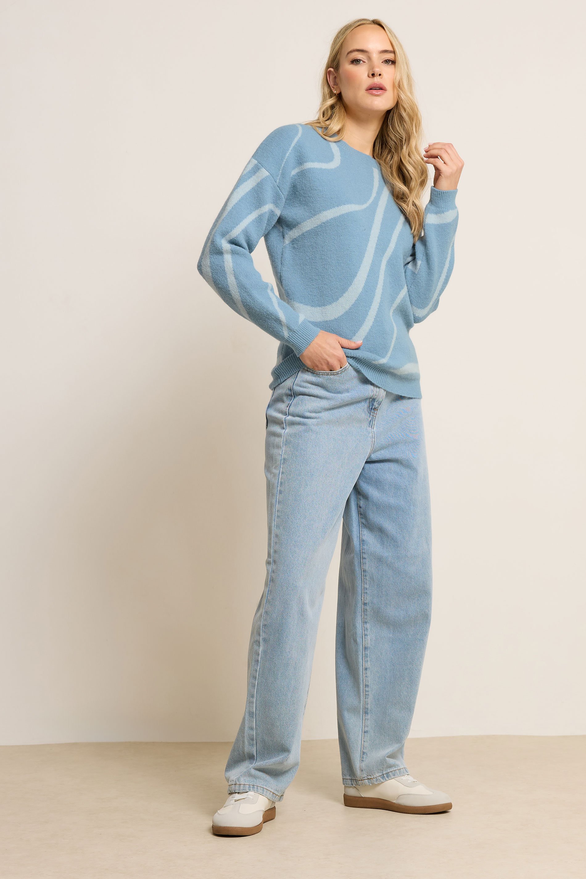 LTS Tall Light Blue Abstract Knitted Jumper | Long Tall Sally 2