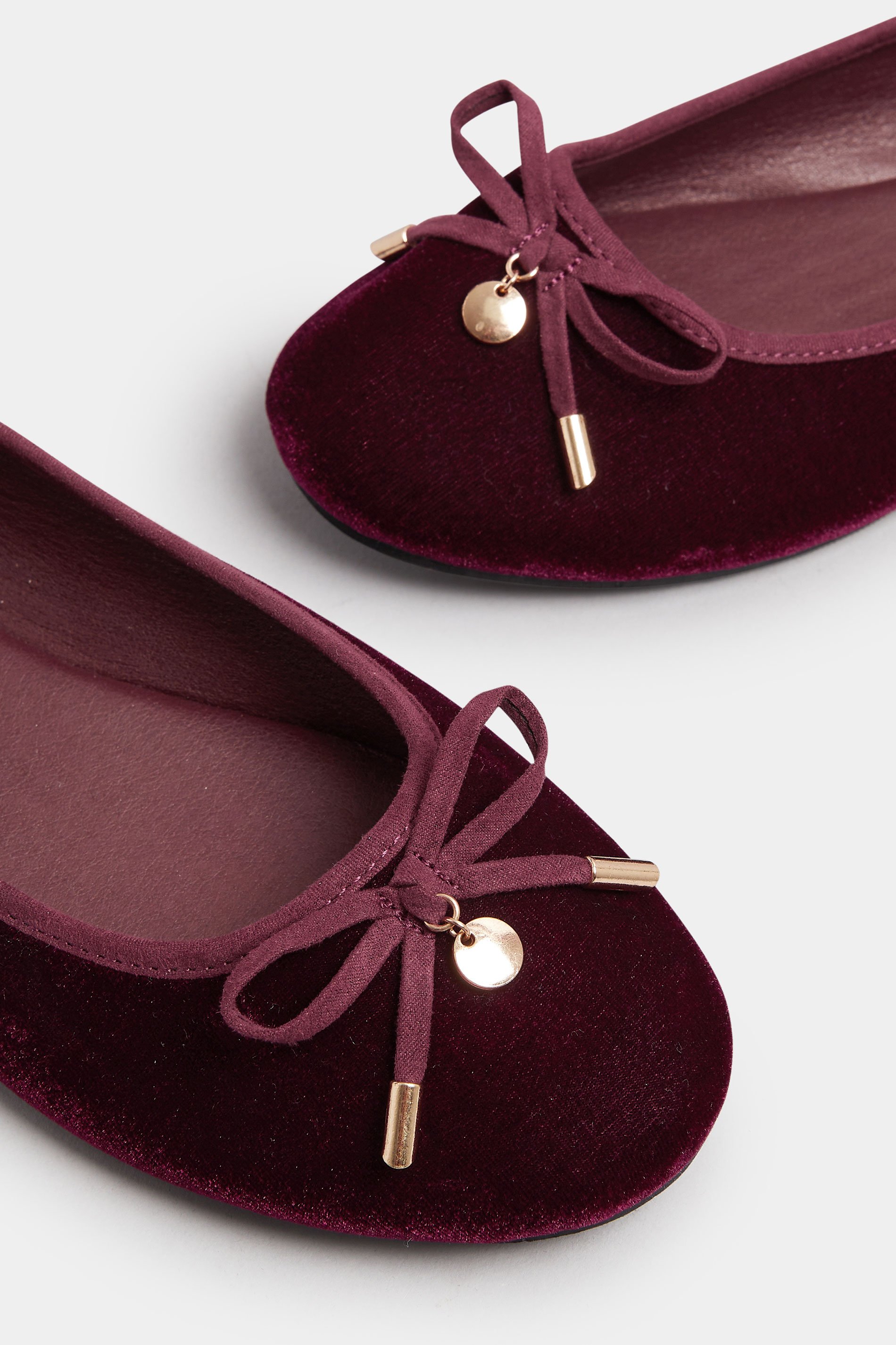LTS Burgundy Red Velvet Bow Ballerina Pumps In Standard Fit | Long Tall Sally 5