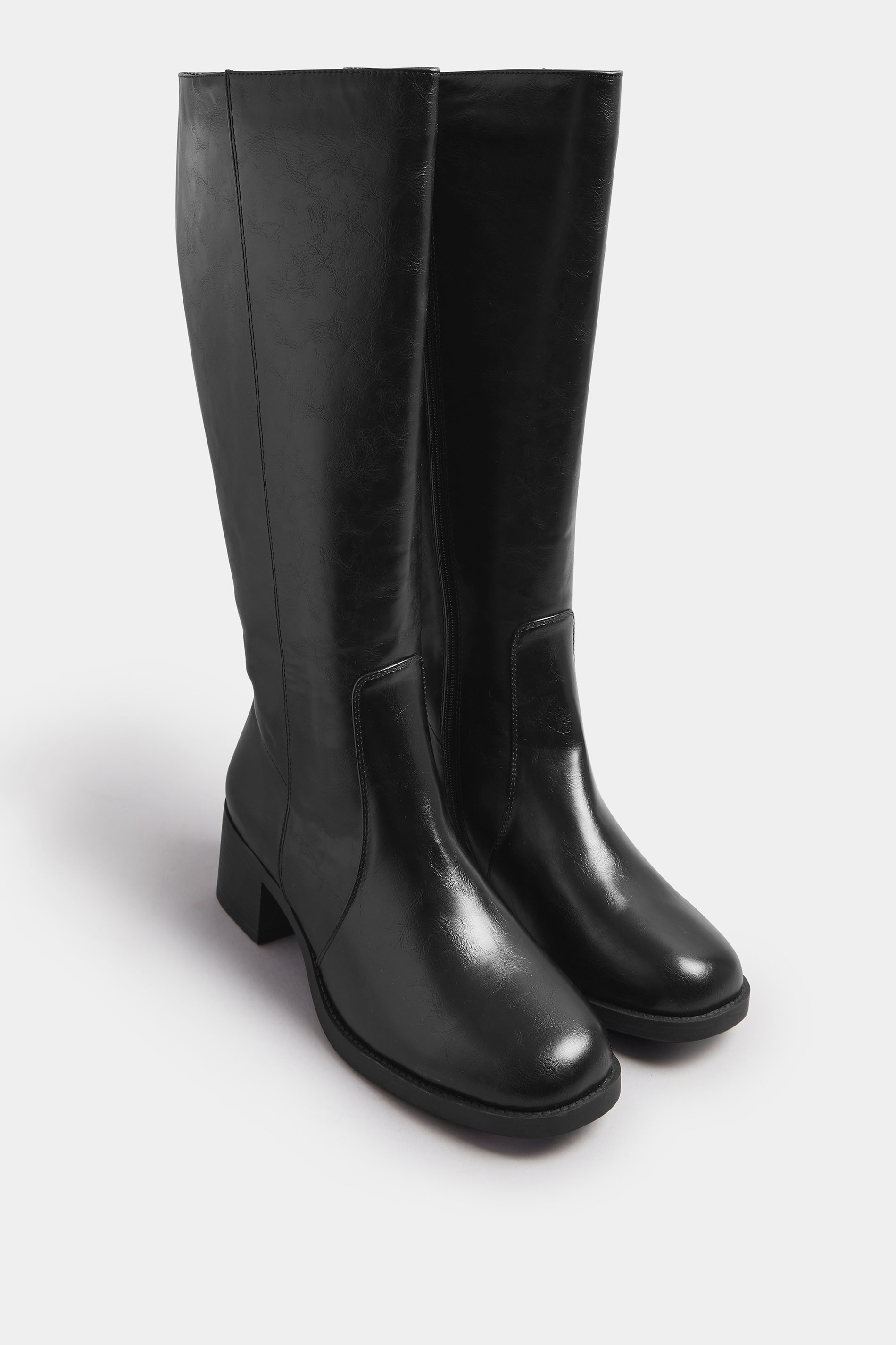 Black Square Toe Knee High Boots In Extra Wide EEE Fit | Yours Clothing 2