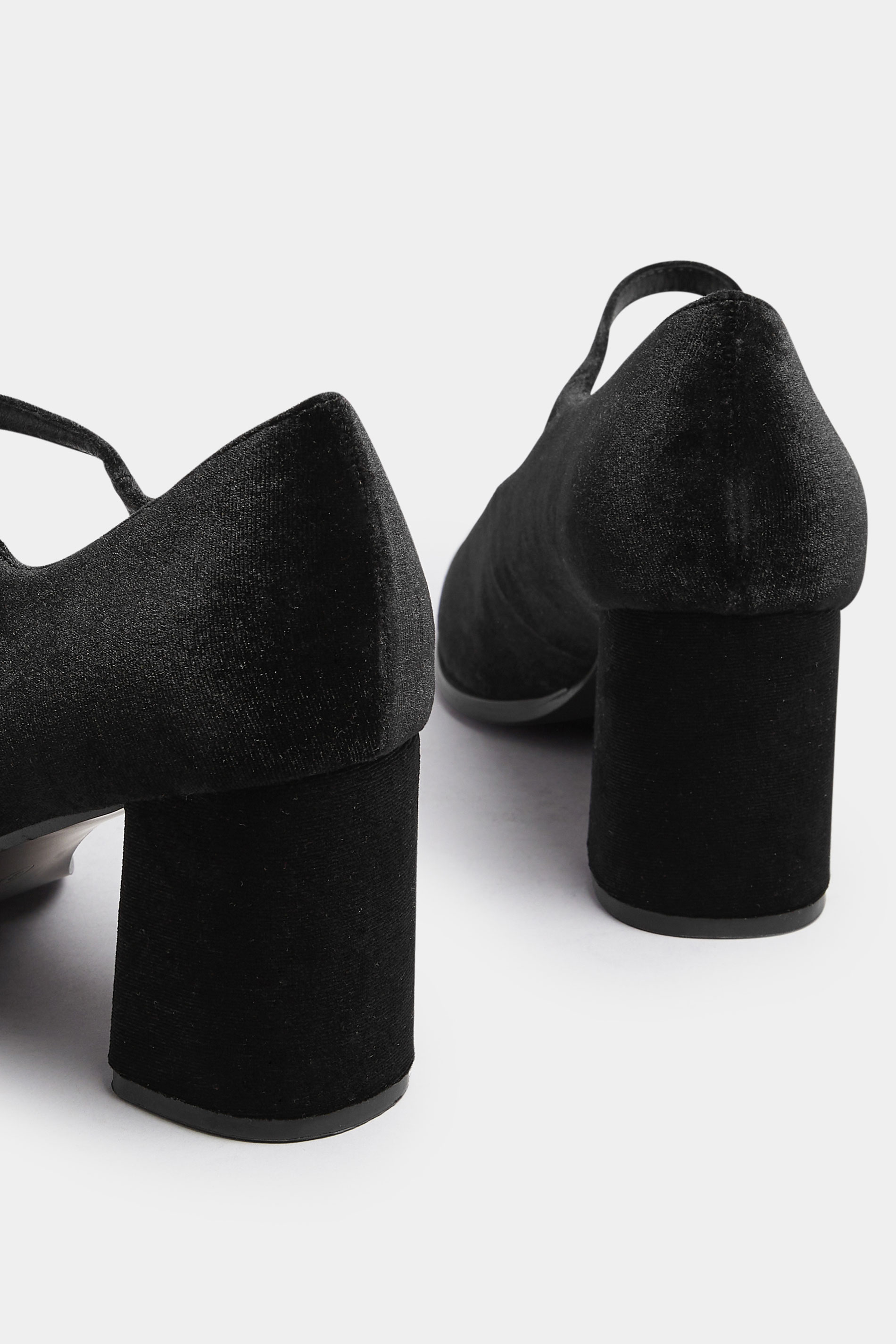 Black Velvet Mary Jane Block Heels In Extra Wide EEE Fit | Yours Clothing 4