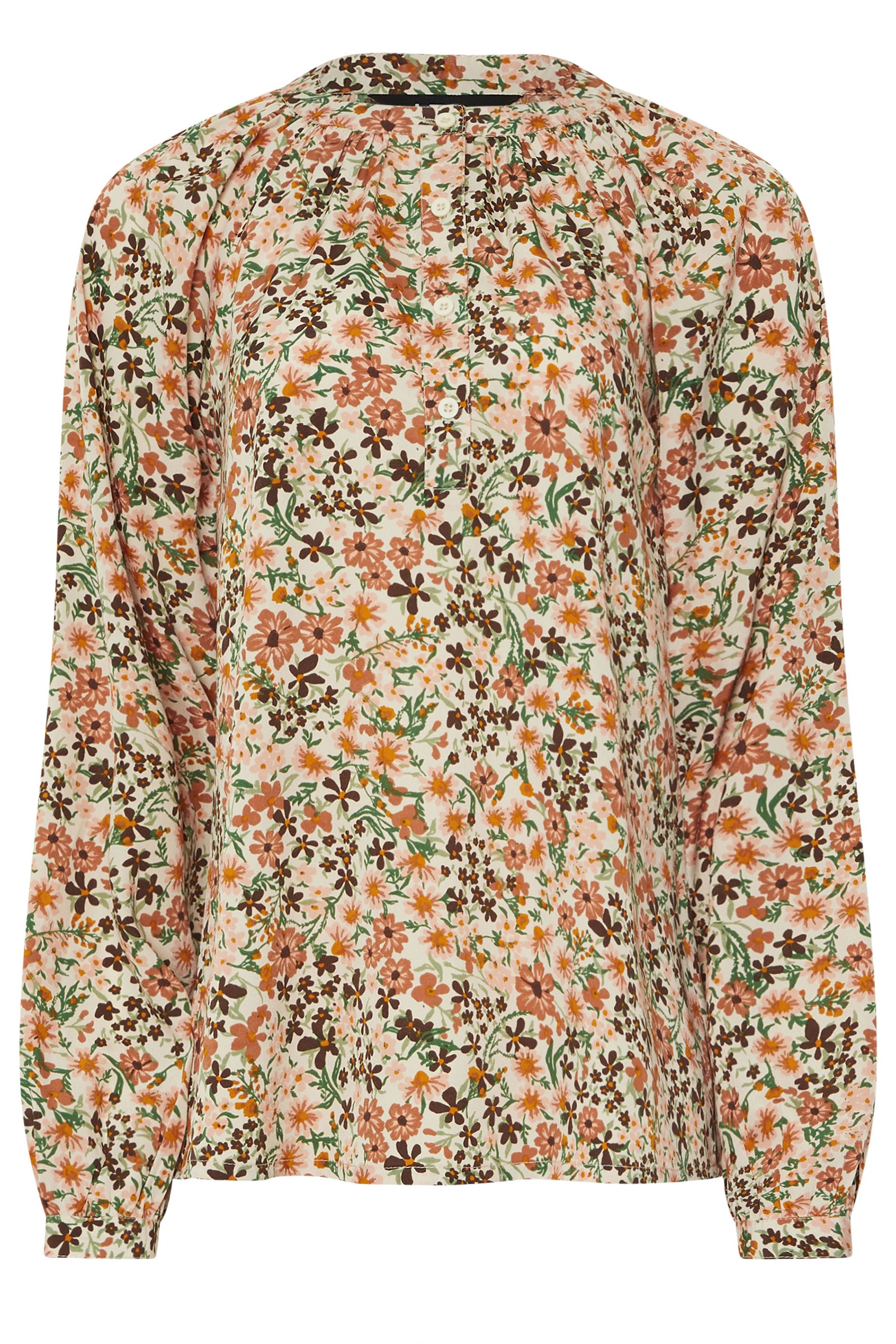 LTS Tall Natural Brown Floral Half Button Blouse | Long Tall Sally 5