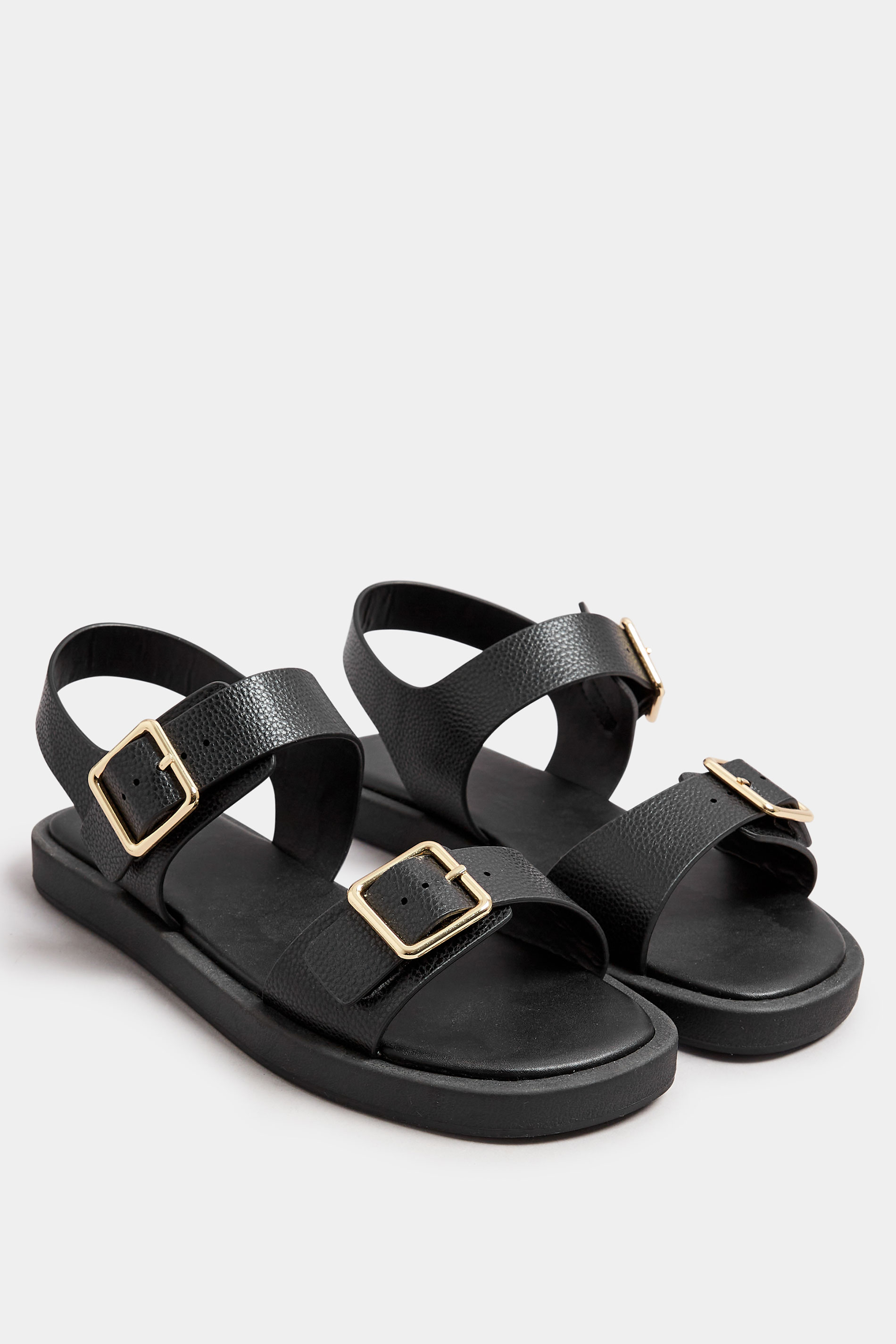 Black Buckle Chunky Sandals In Wide E Fit & Extra Wide EEE Fit | Yours Clothing 2
