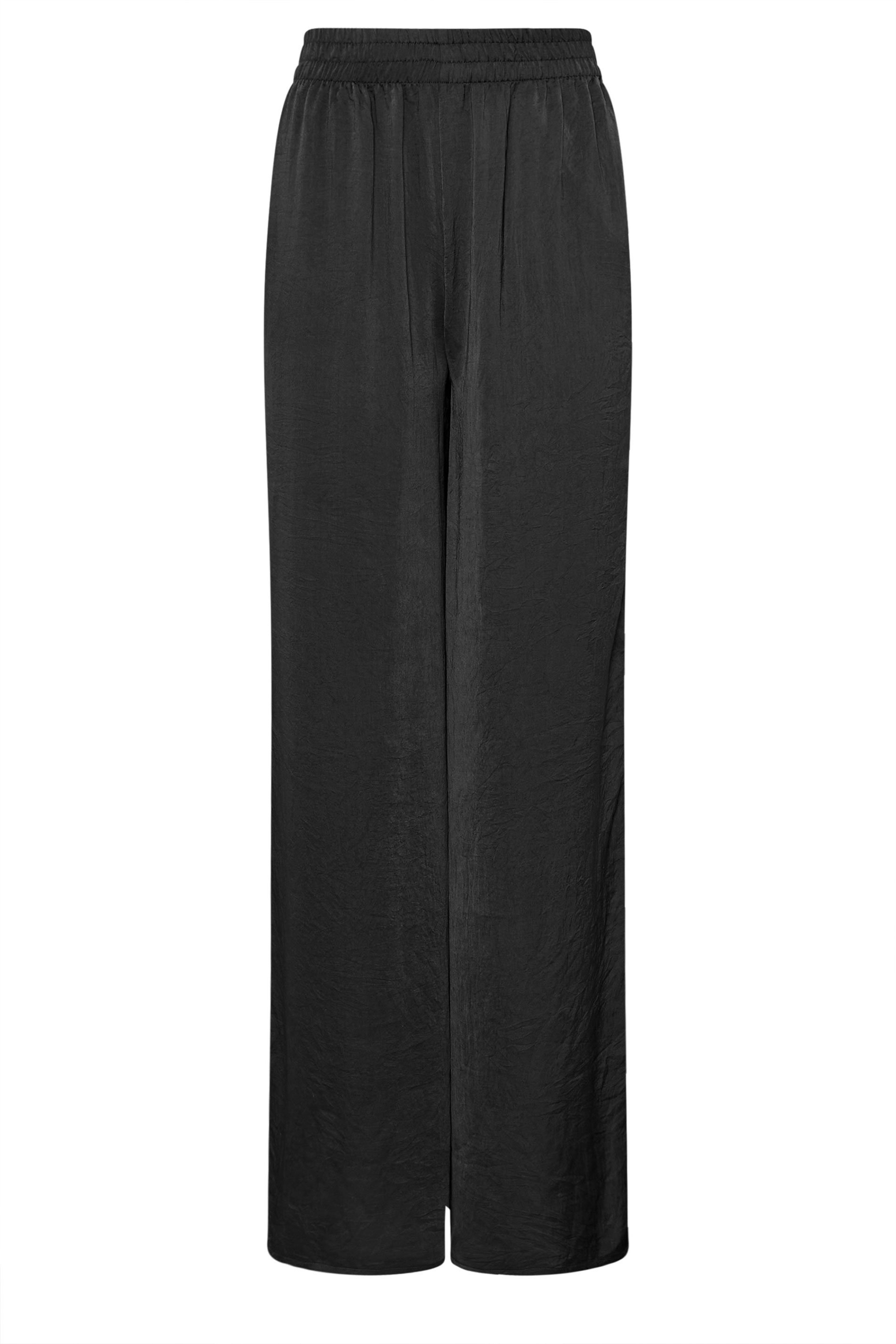 LTS Tall Black Matt Satin Wide Leg Trousers | Long Tall Sally 5