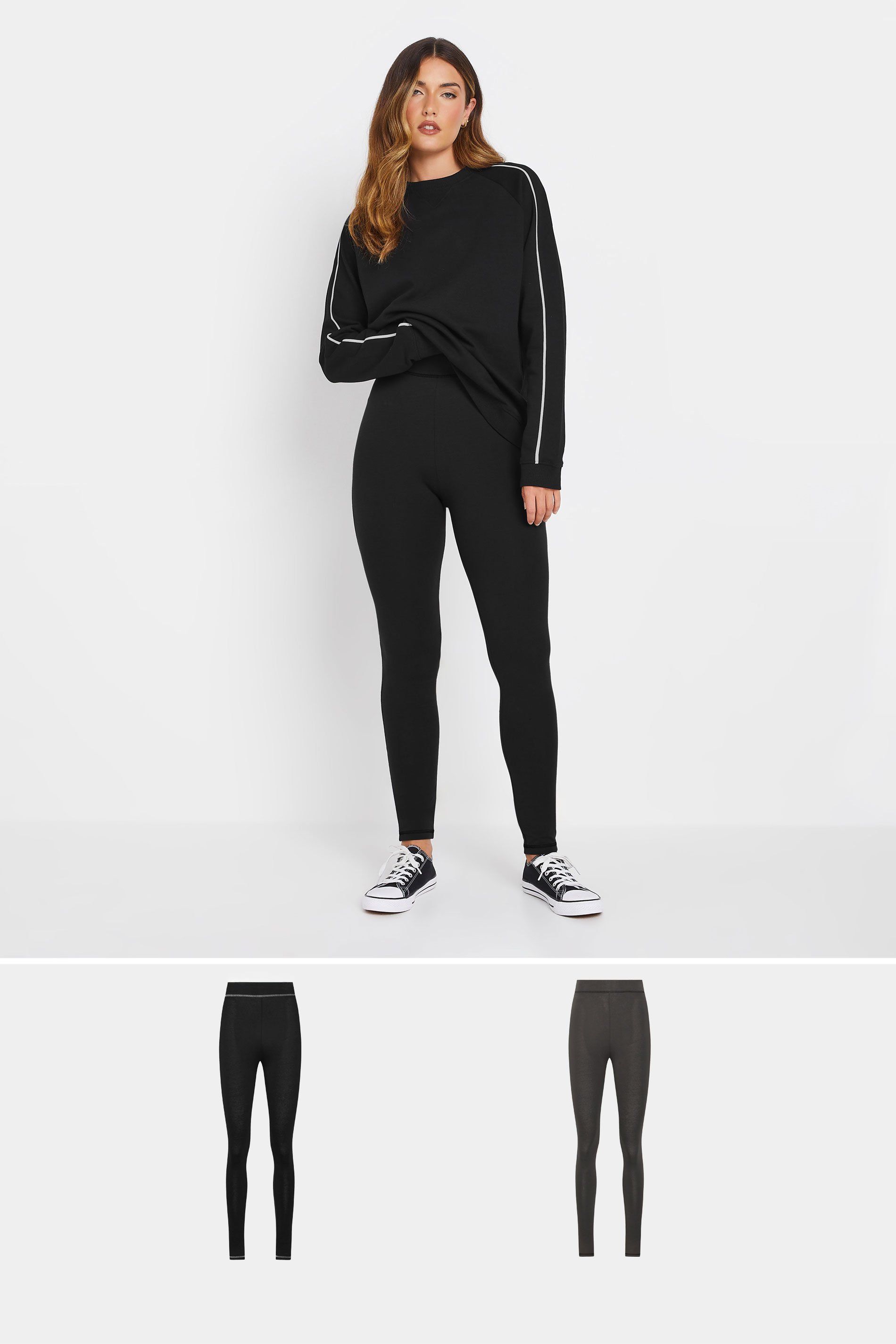 LTS Tall 2 PACK Black & Grey Contrast Stitch Leggings | Long Tall Sally 1