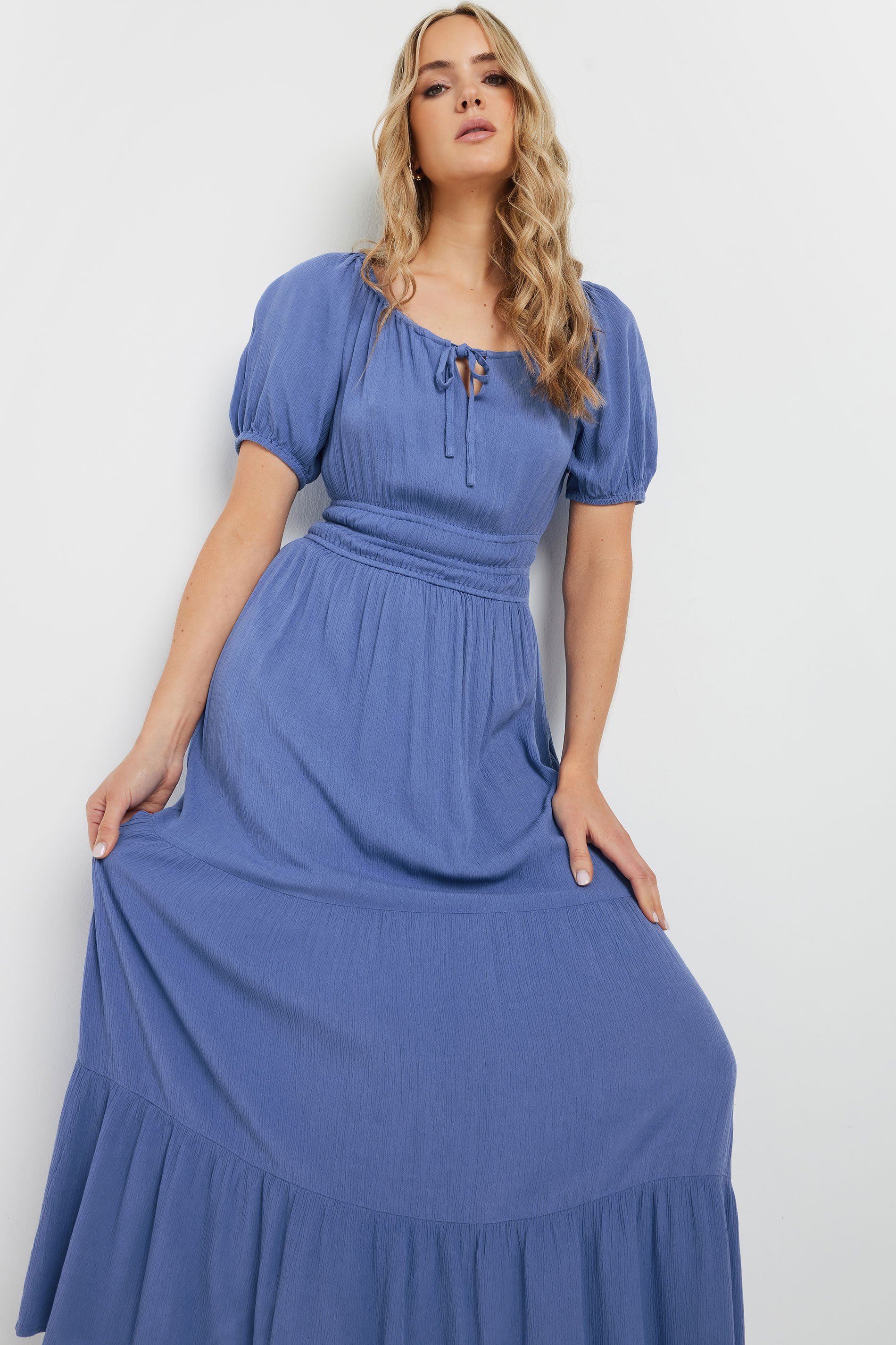 LTS Tall Blue Textured Balloon Sleeve Dress | Long Tall Sally 2