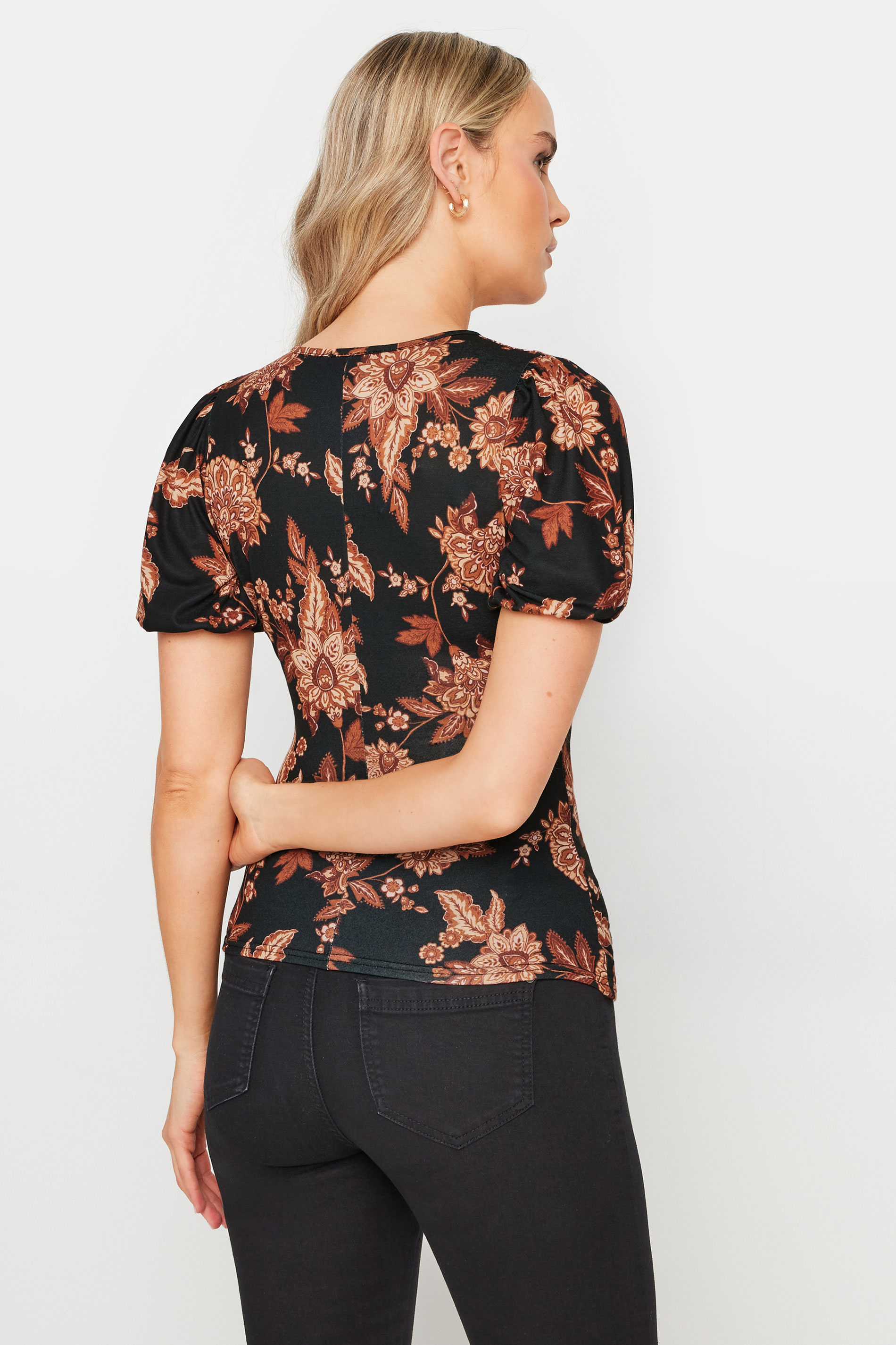 LTS Tall Women's Black Floral Print Wrap Top | Long Tall Sally 3