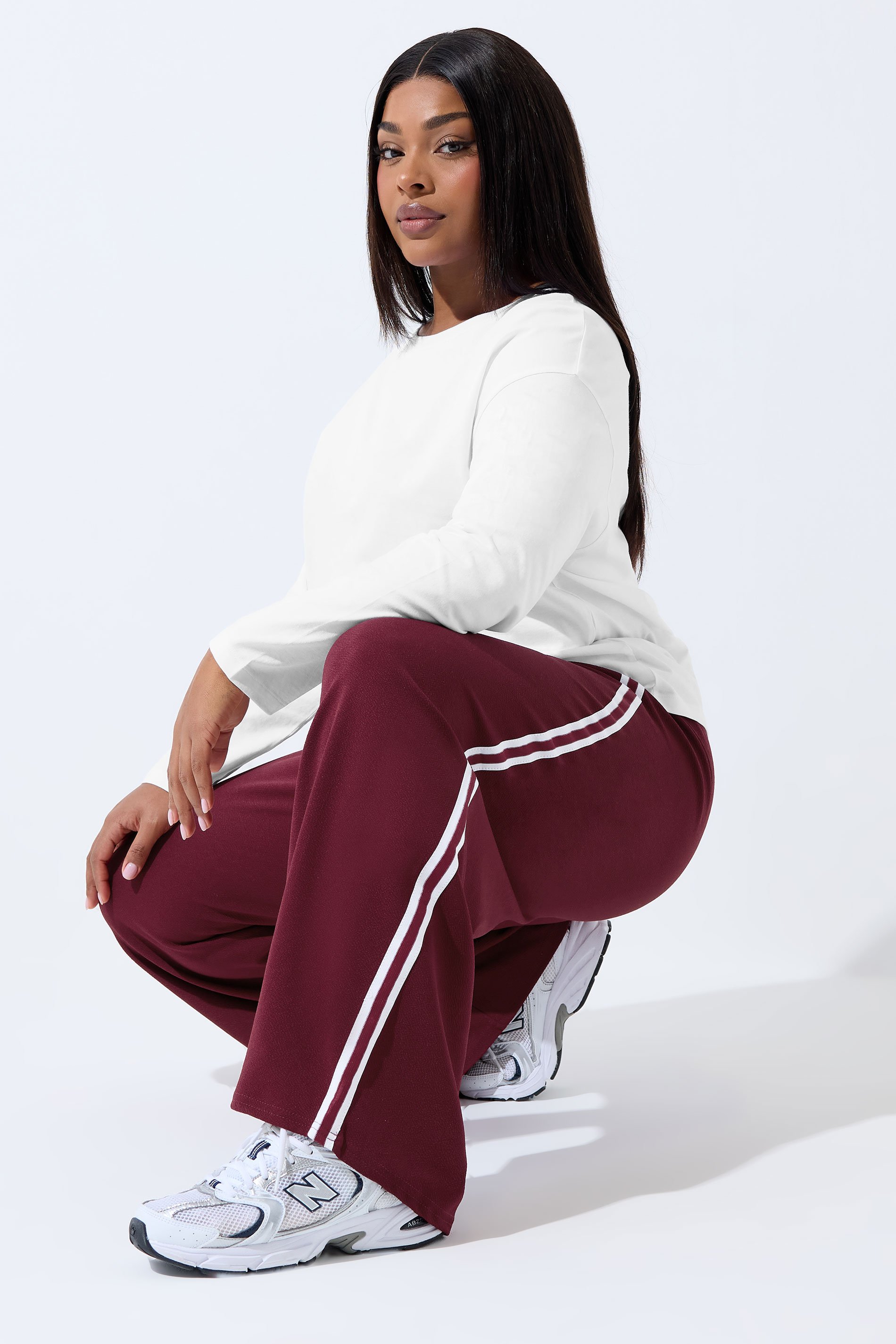 LIMITED COLLECTION Plus Size Burgundy Red Side Stripe Wide Leg Trousers | Yours Clothing 2