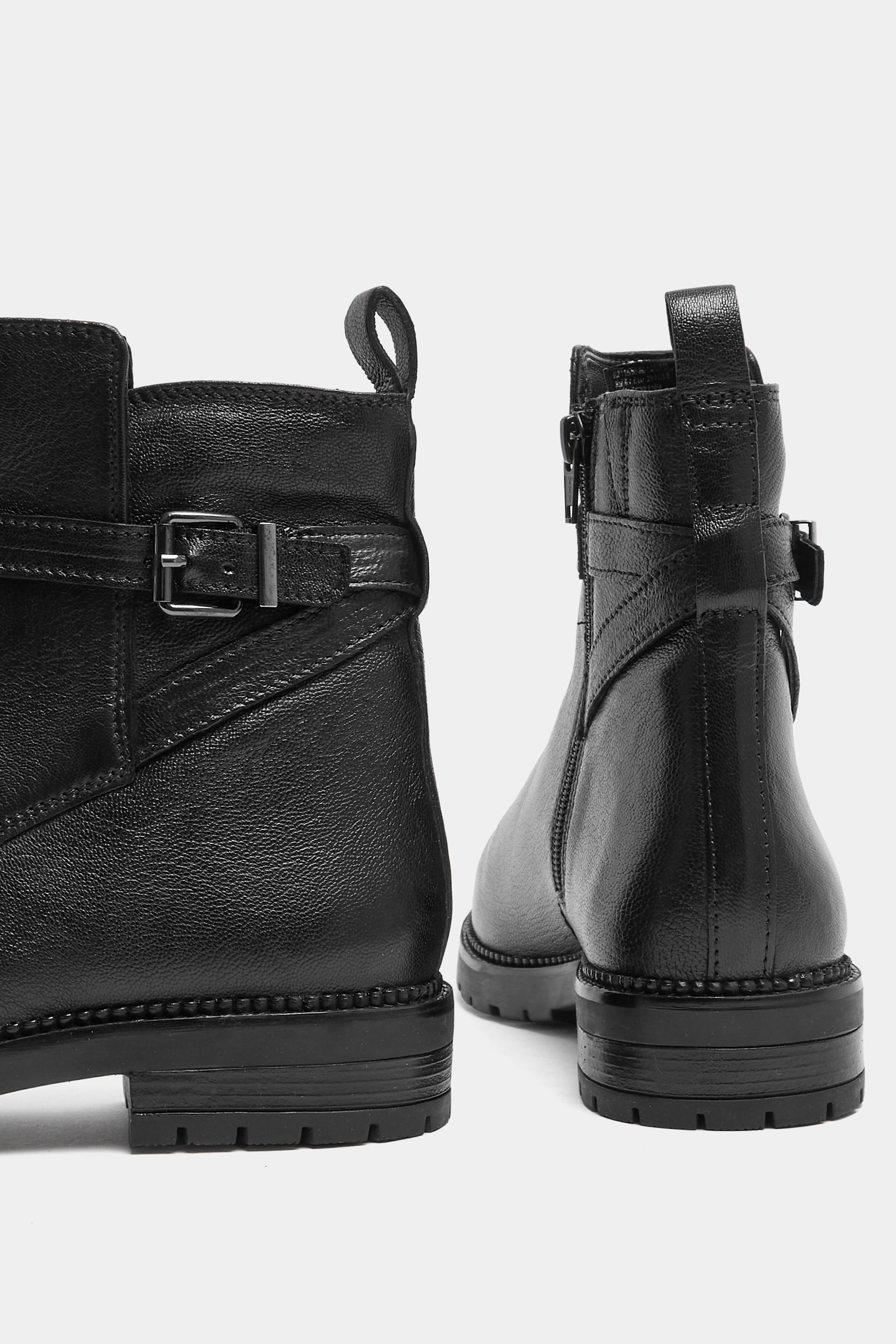 Black Leather Buckle Detail Ankle Boots In Wide E Fit  | YOURS Clothing 5