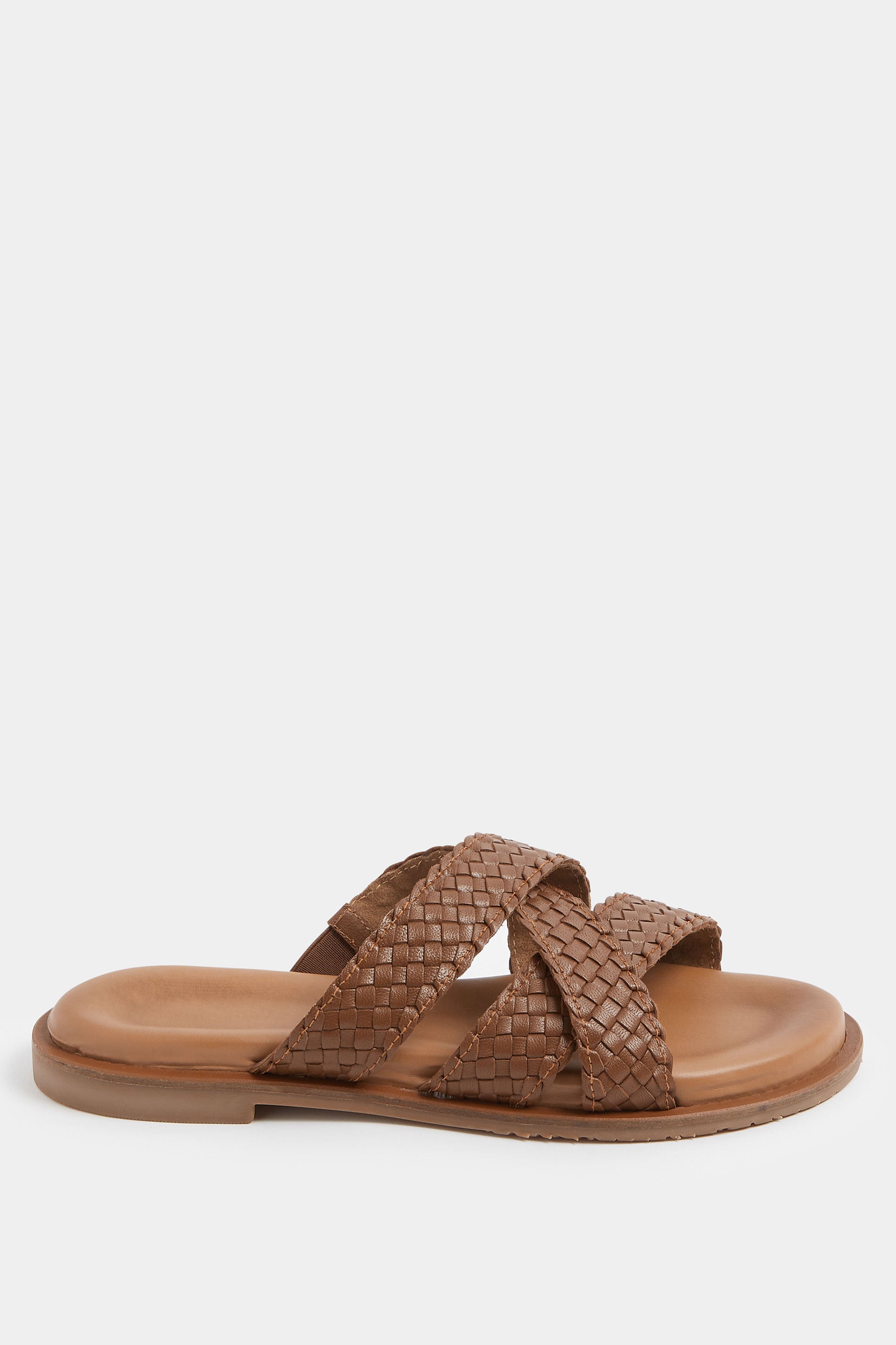 Brown Woven Cross Strap Footbed Sandals In Wide E Fit | Yours Clothing 2