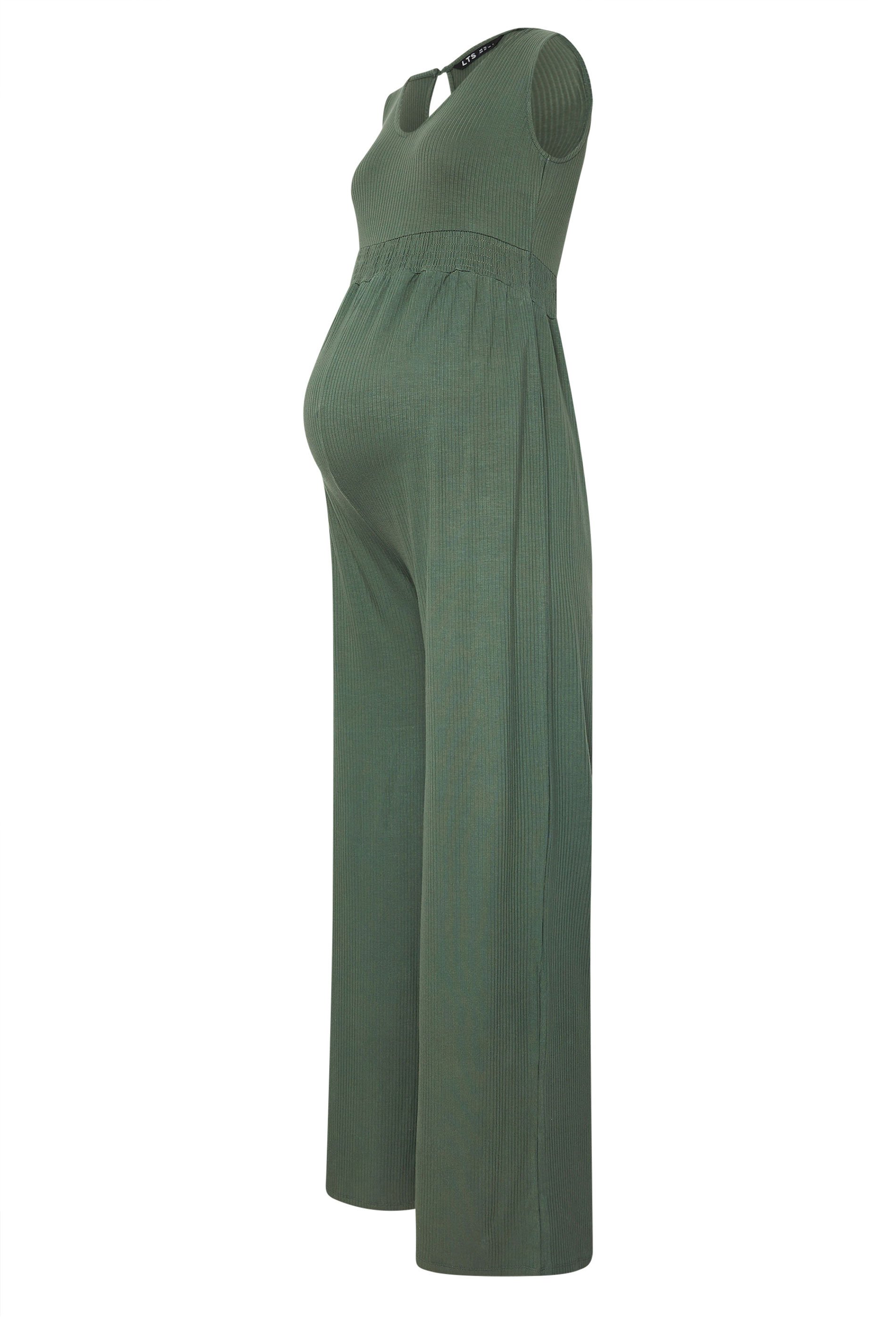 LTS Tall Women's Maternity Khaki Green Shirred Wide Leg Jumpsuit | Long Tall Sally 5