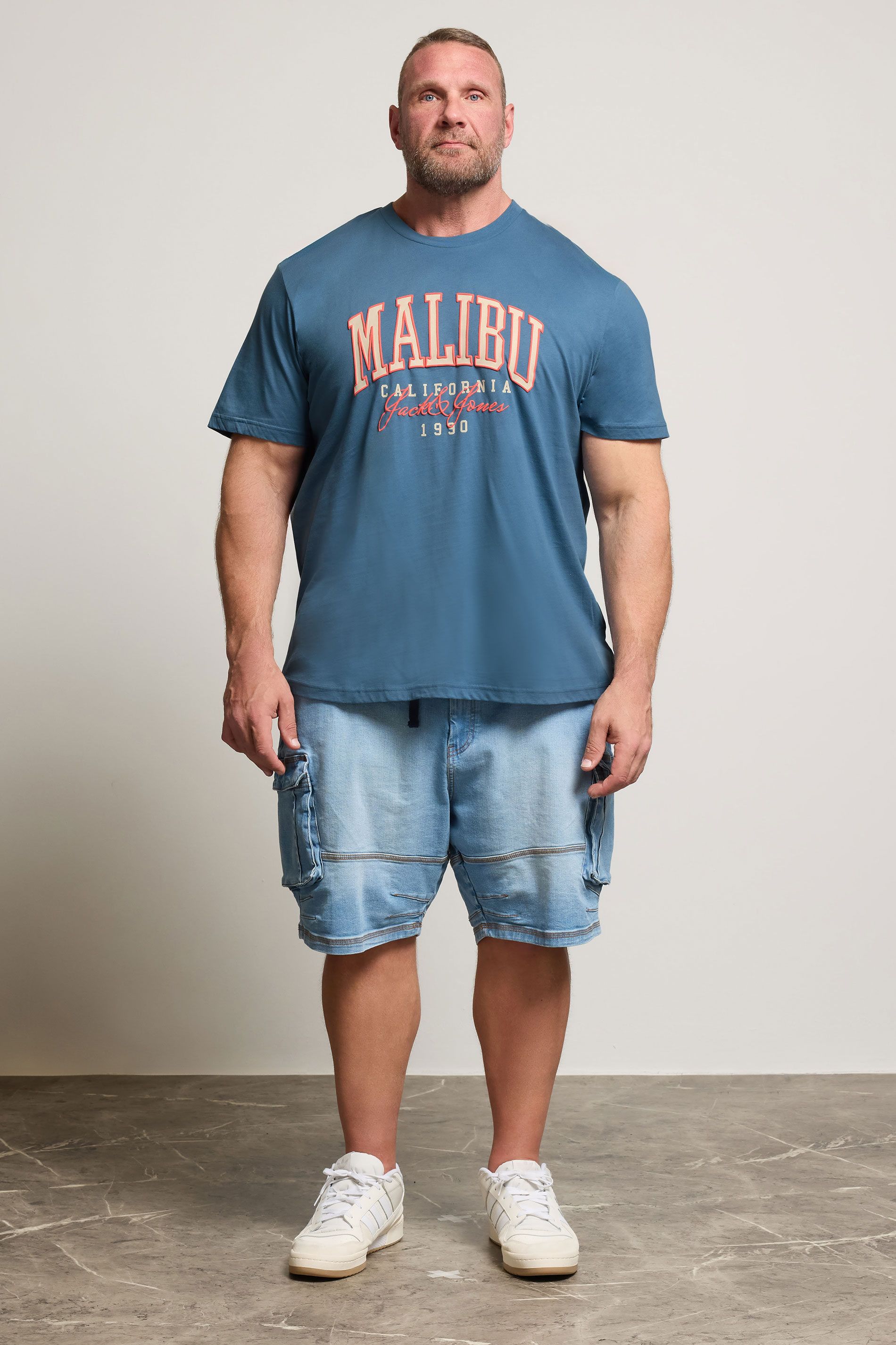 JACK & JONES Big & Tall Oceanview Blue 'Malibu' Slogan T-Shirt | BadRhino 2