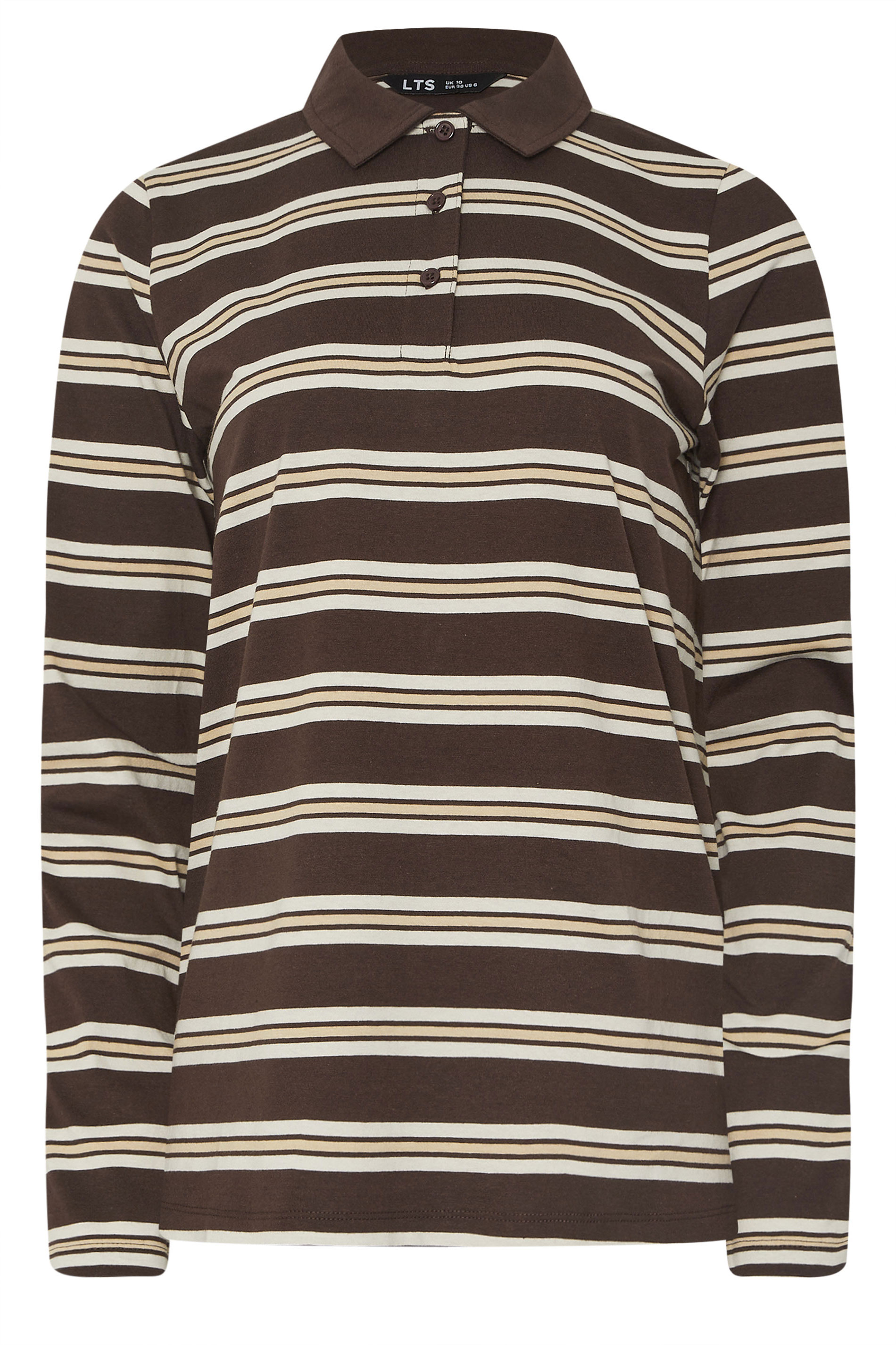 LTS Tall Chocolate Brown Striped Jersey Polo Top | Long Tall Sally 5