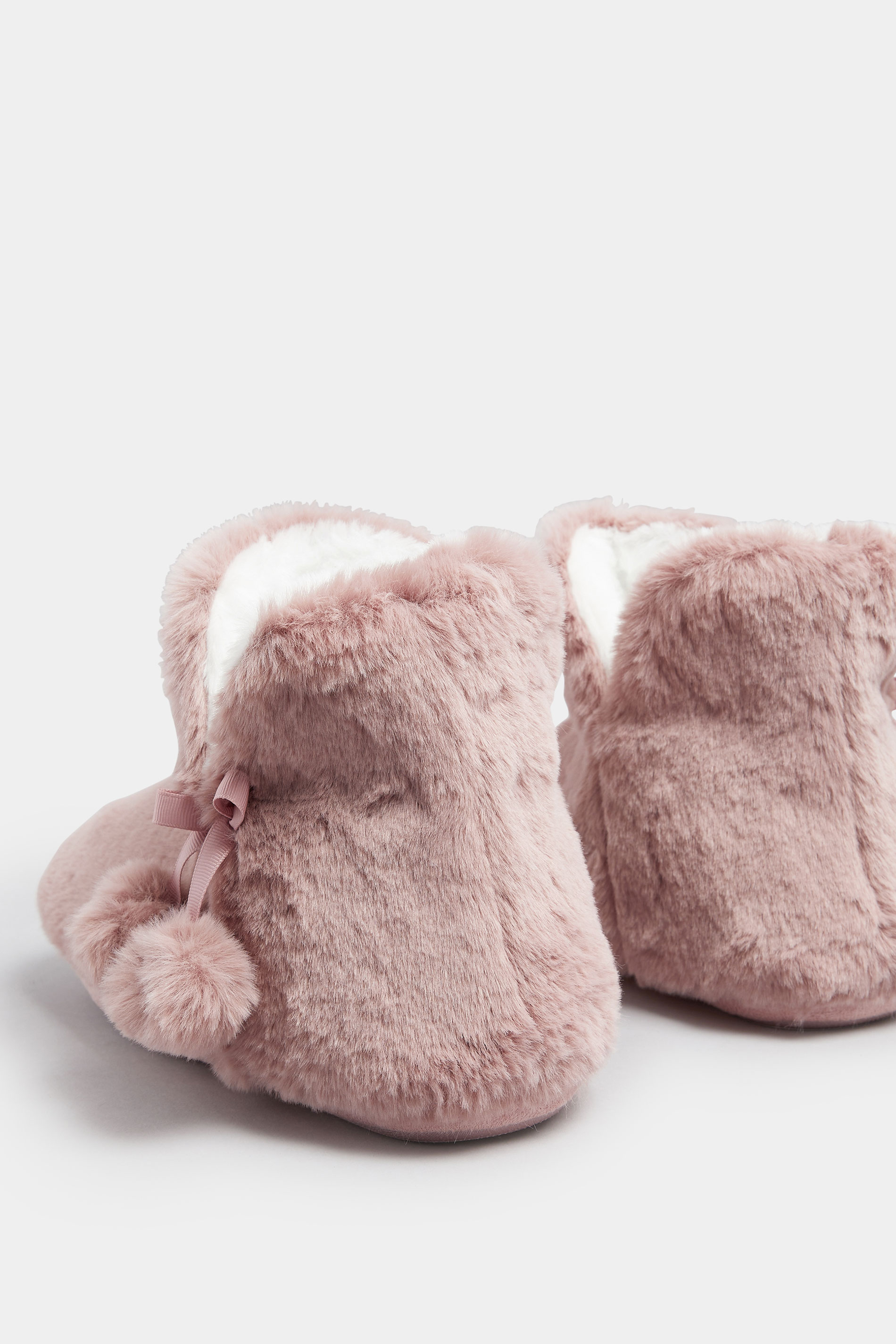 Pink Pom Pom Faux Fur Boot Slippers | Yours Clothing 5