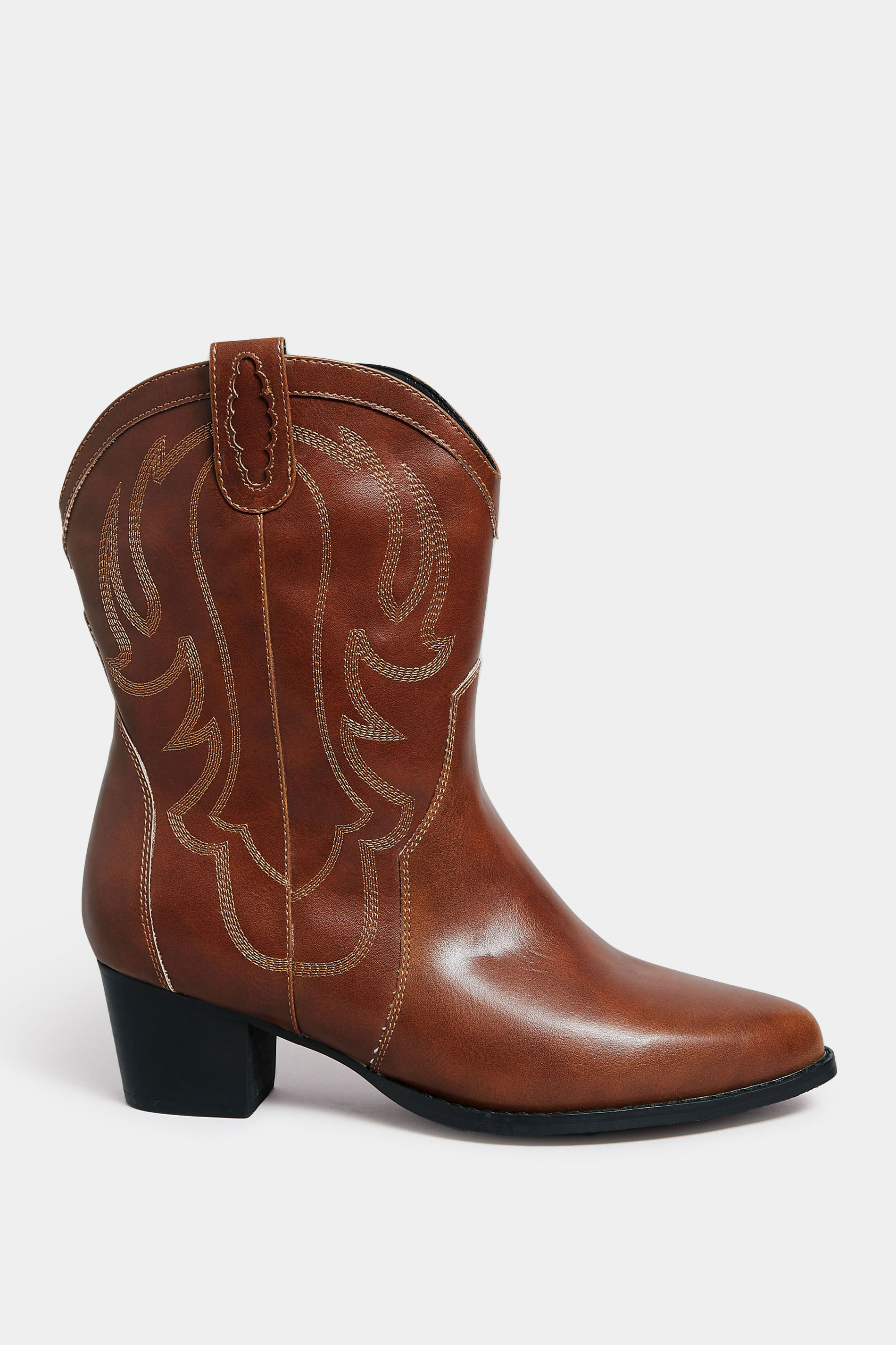 LIMITED COLLECTION Brown Cowboy Ankle Boots in Extra Wide EEE Fit | Yours Clothing 3
