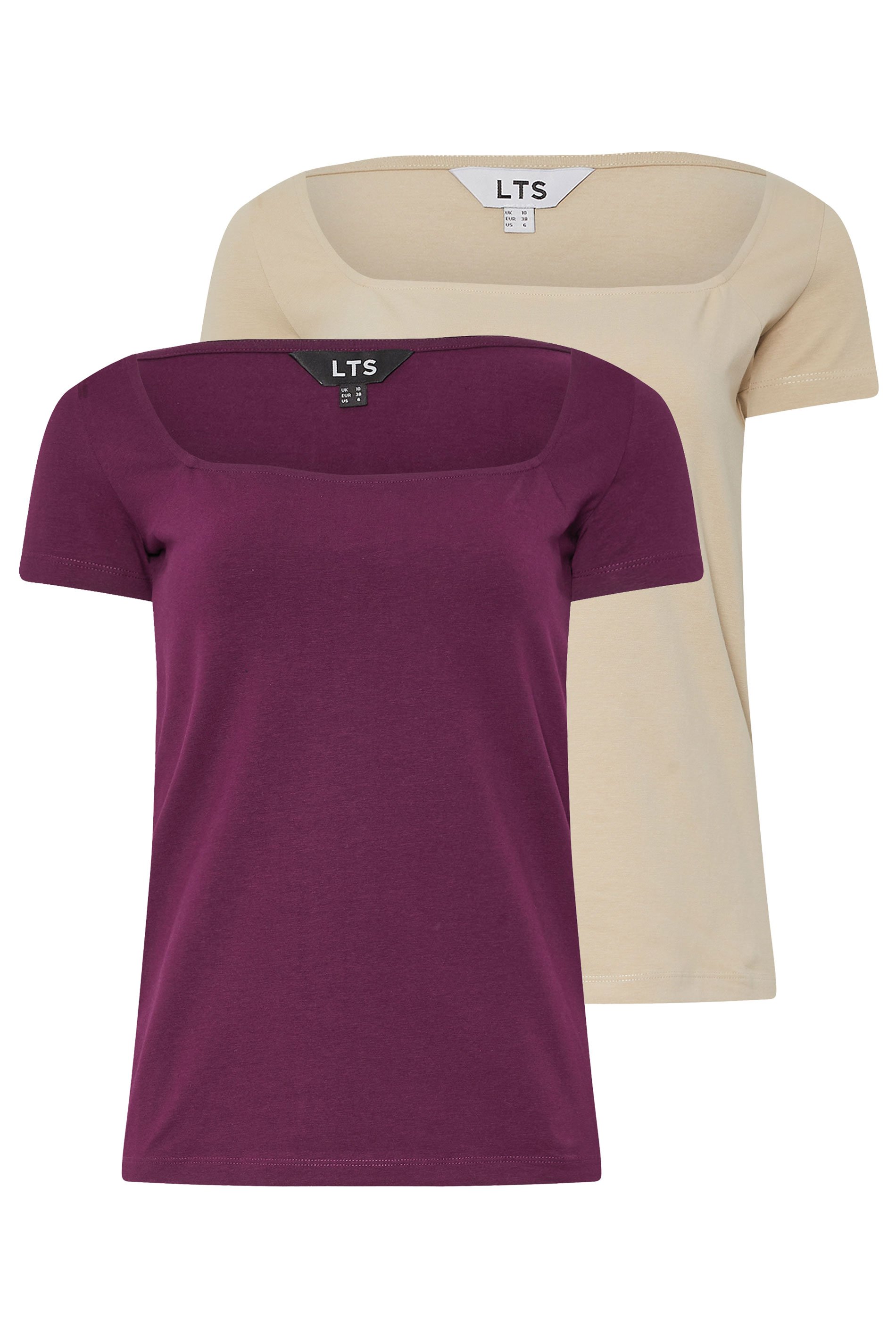 LTS Tall 2 PACK Beige Brown & Red Fitted Square Neck Tops | Long Tall Sally 7