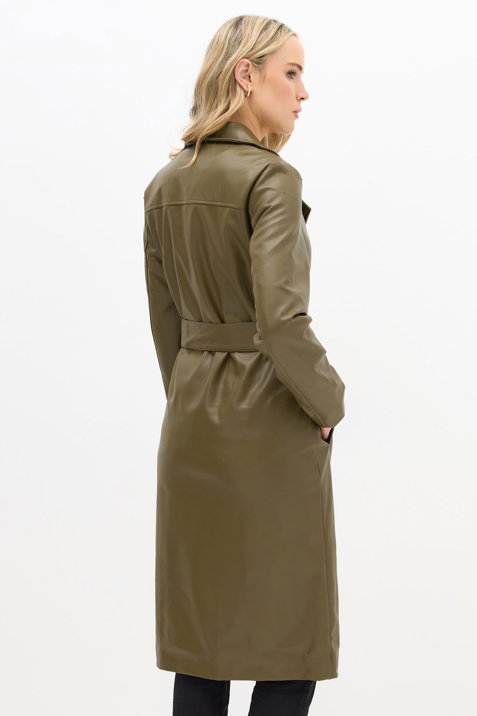 LTS Tall Olive Green Faux Leather Trench Coat | Long Tall Sally 3