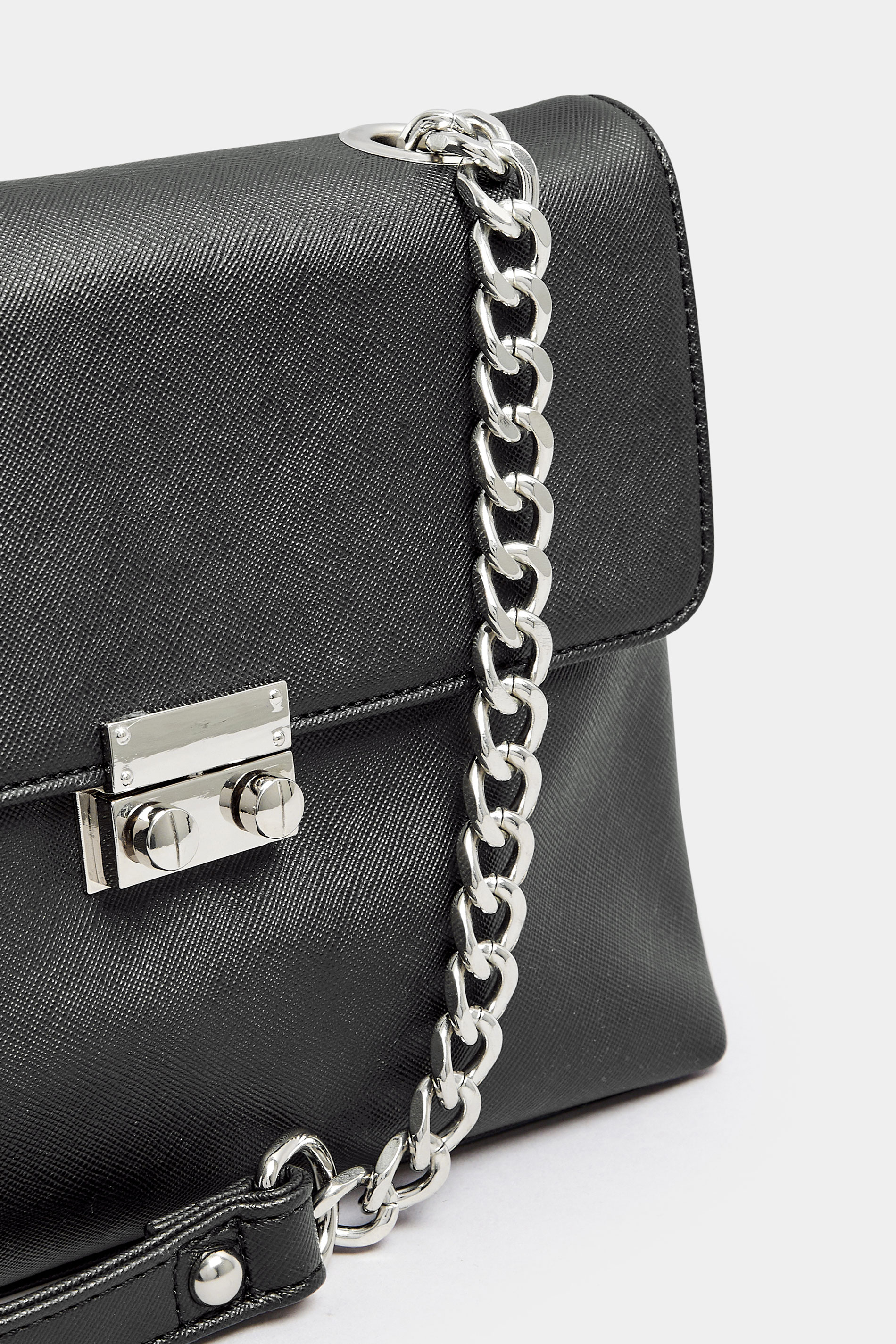 Black Faux Leather Chain Detail Shoulder Bag | Yours Clothing 5