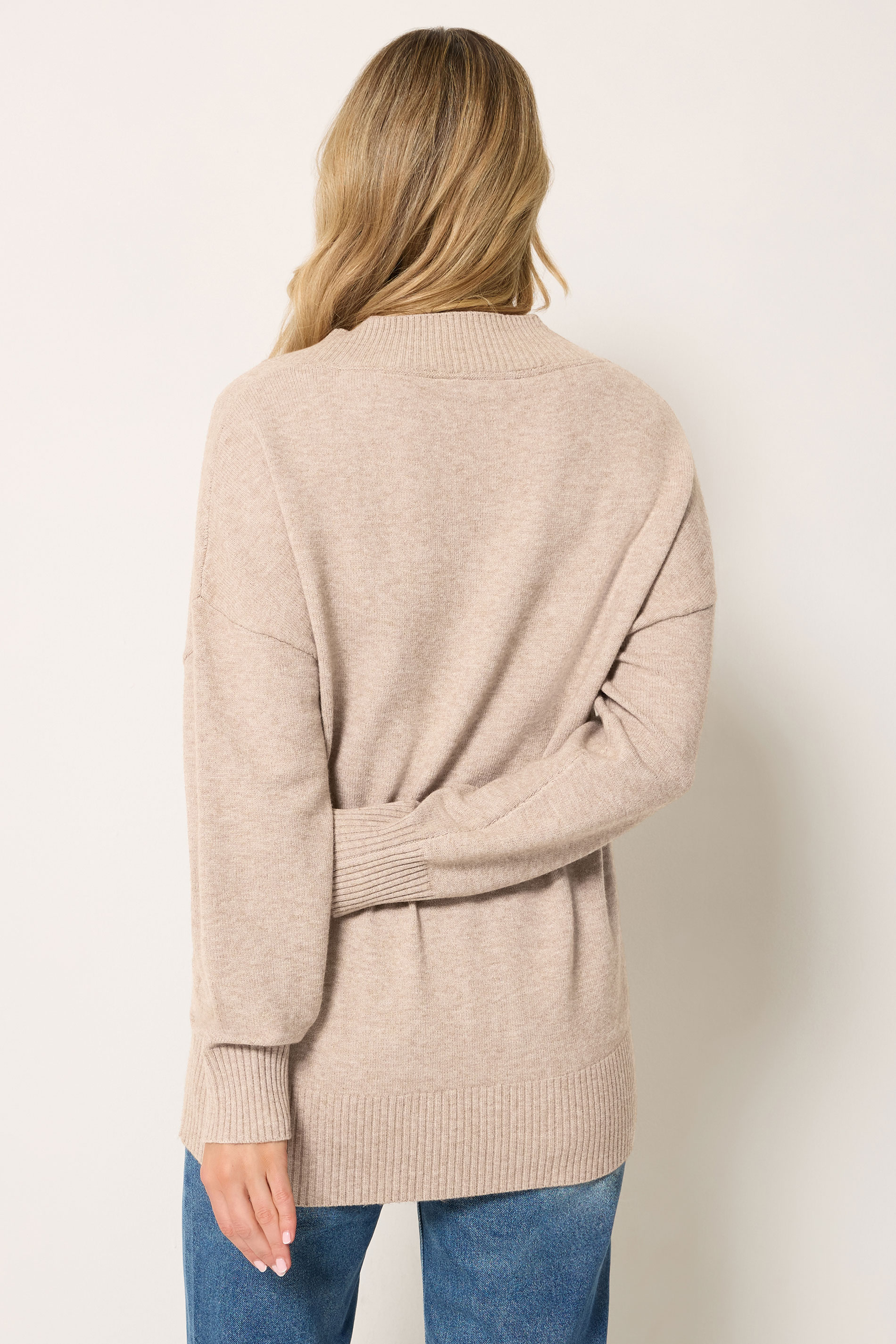 LTS Tall Women's Natural Brown V-Neck Knitted Jumper | Long Tall Sally 2