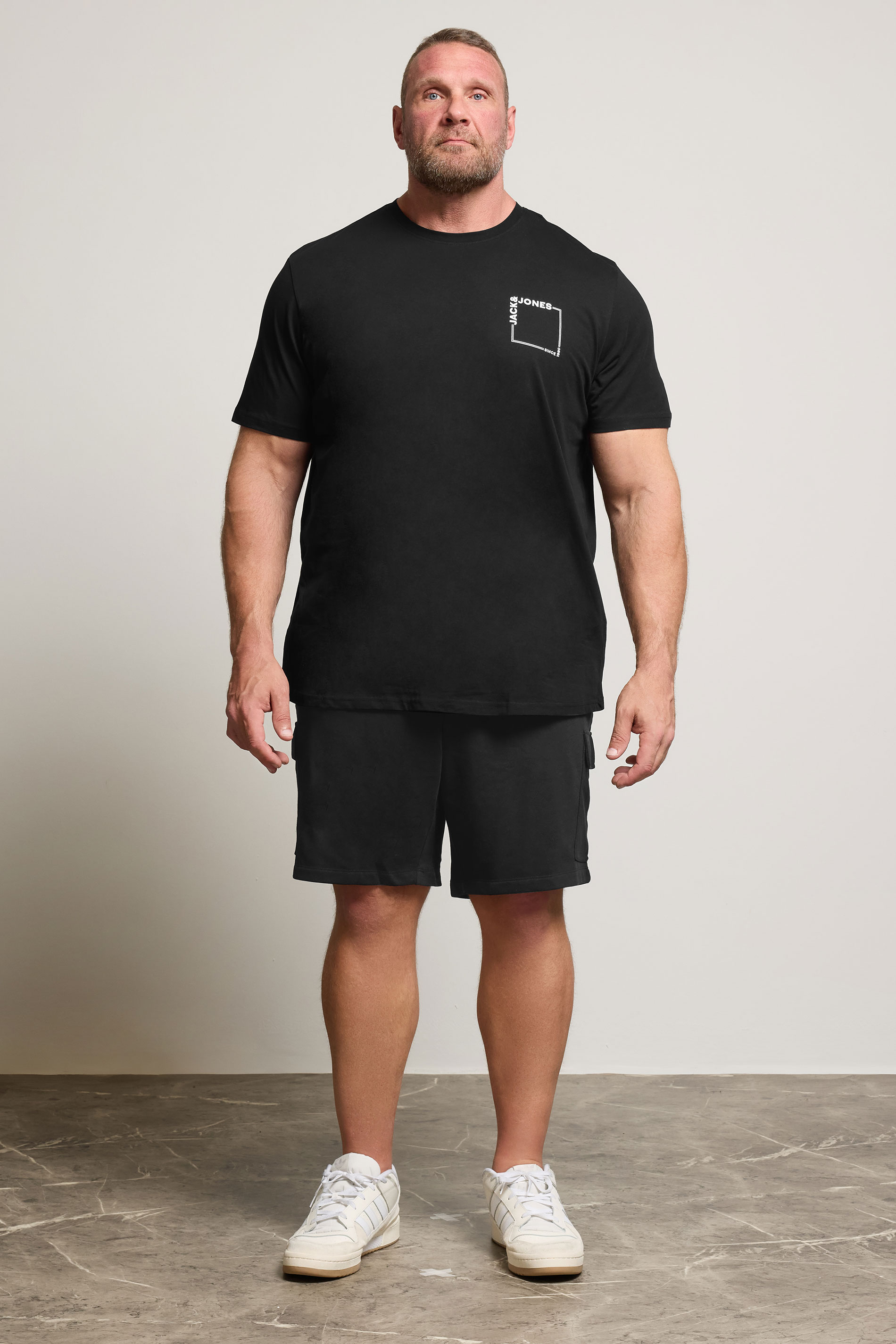 JACK & JONES Big & Tall Black 'Verner' T-Shirt & Short Set | BadRhino 2