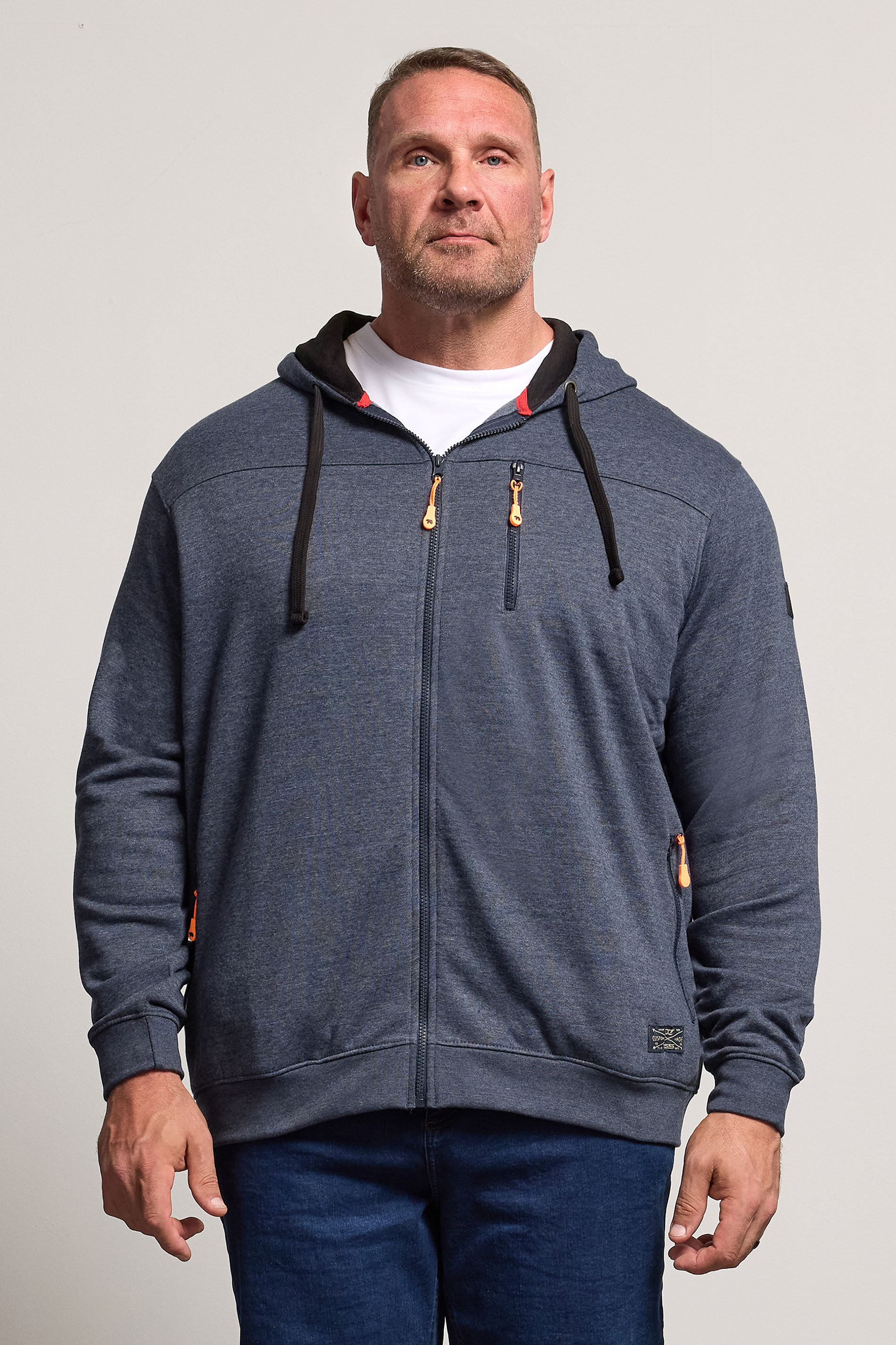 D555 Big & Tall Navy Blue Marl Zip Through Hoodie | BadRhino 1