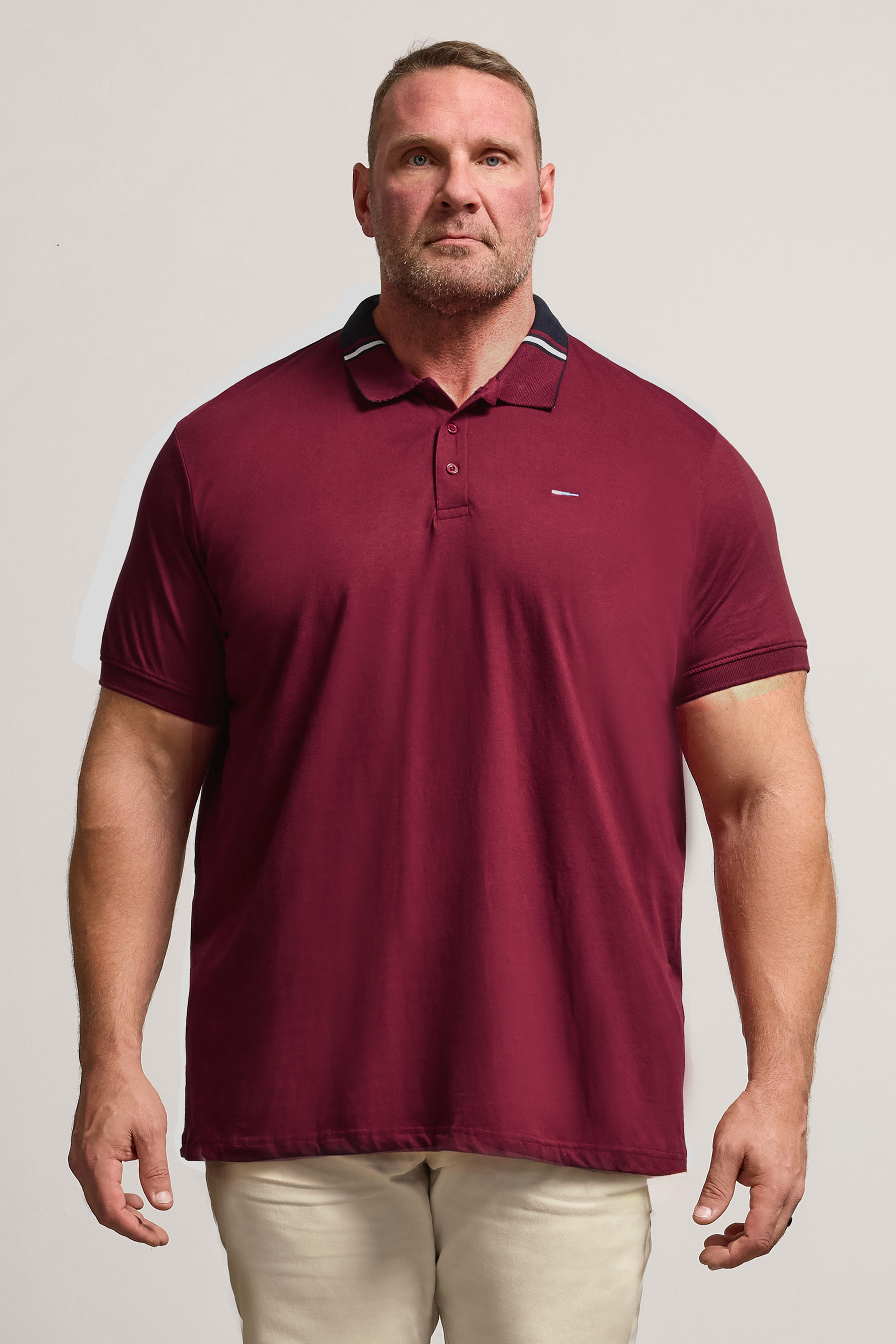 BadRhino Big & Tall Burgundy Red Stripe Detail Jacquard Collar Polo Shirt | BadRhino 1