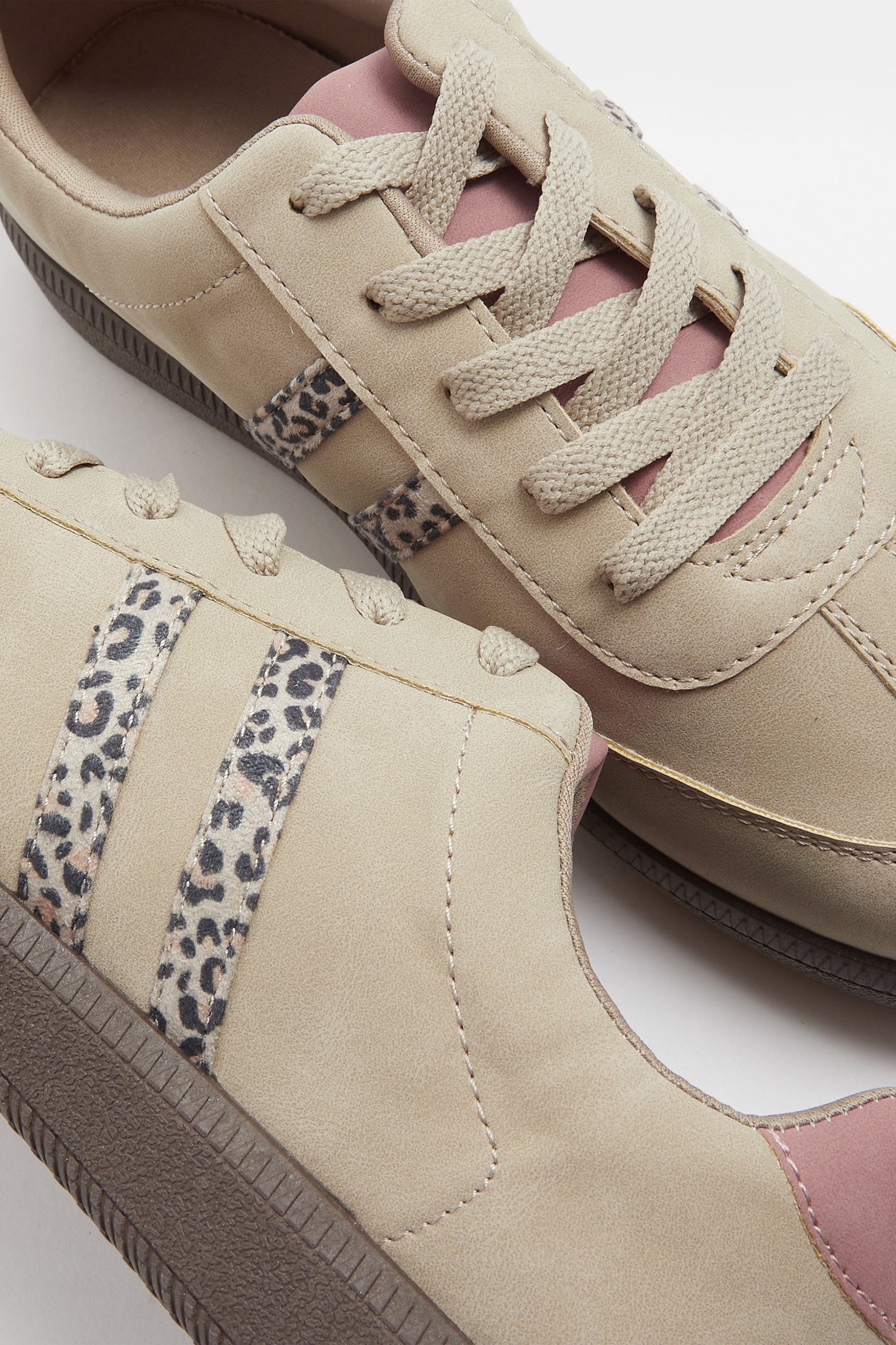 Natural Brown Leopard Retro Stripe Trainers In Extra Wide EEE Fit | Yours Clothing 5