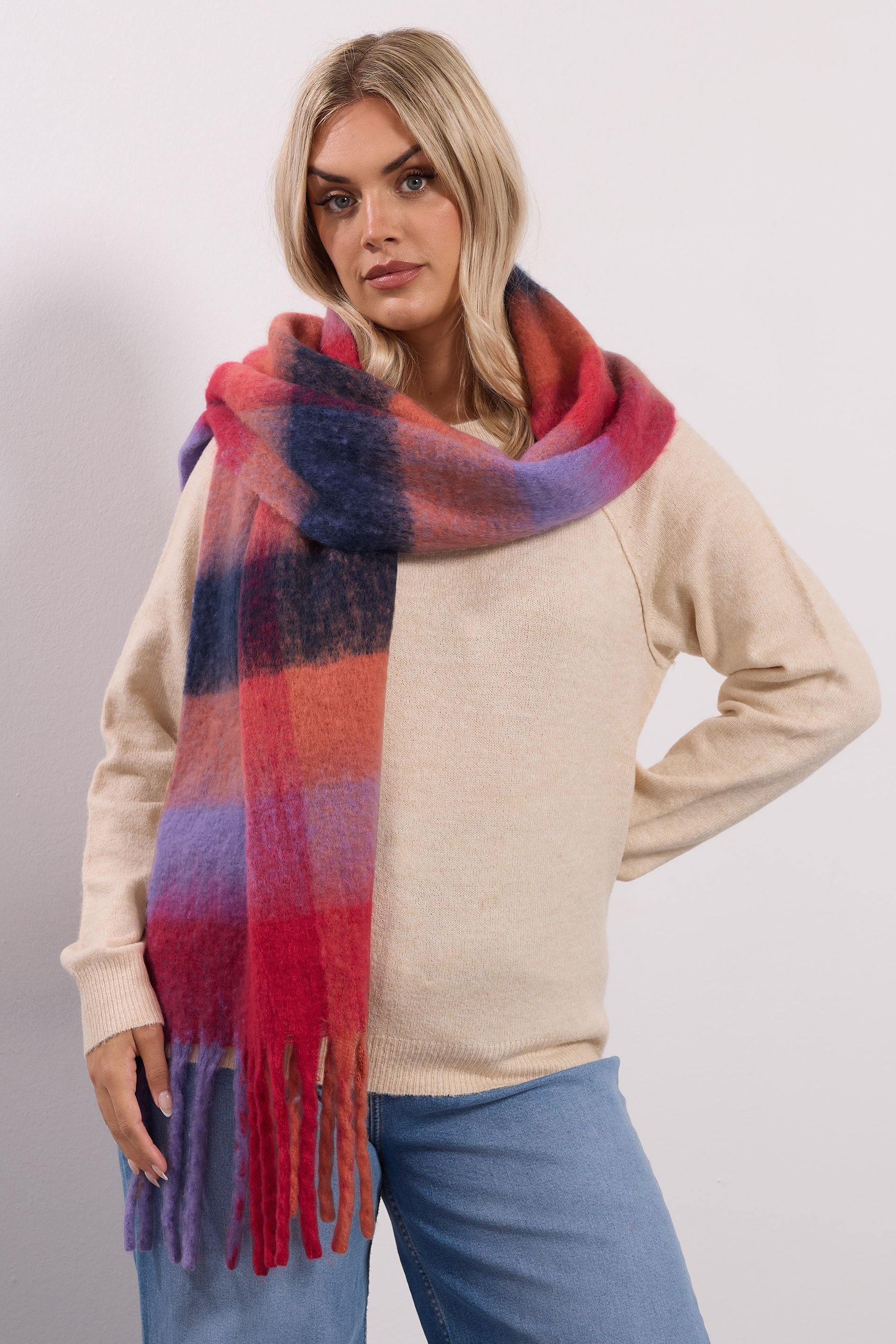 Red Checked Soft Touch Scarf | Yours Clothing 1