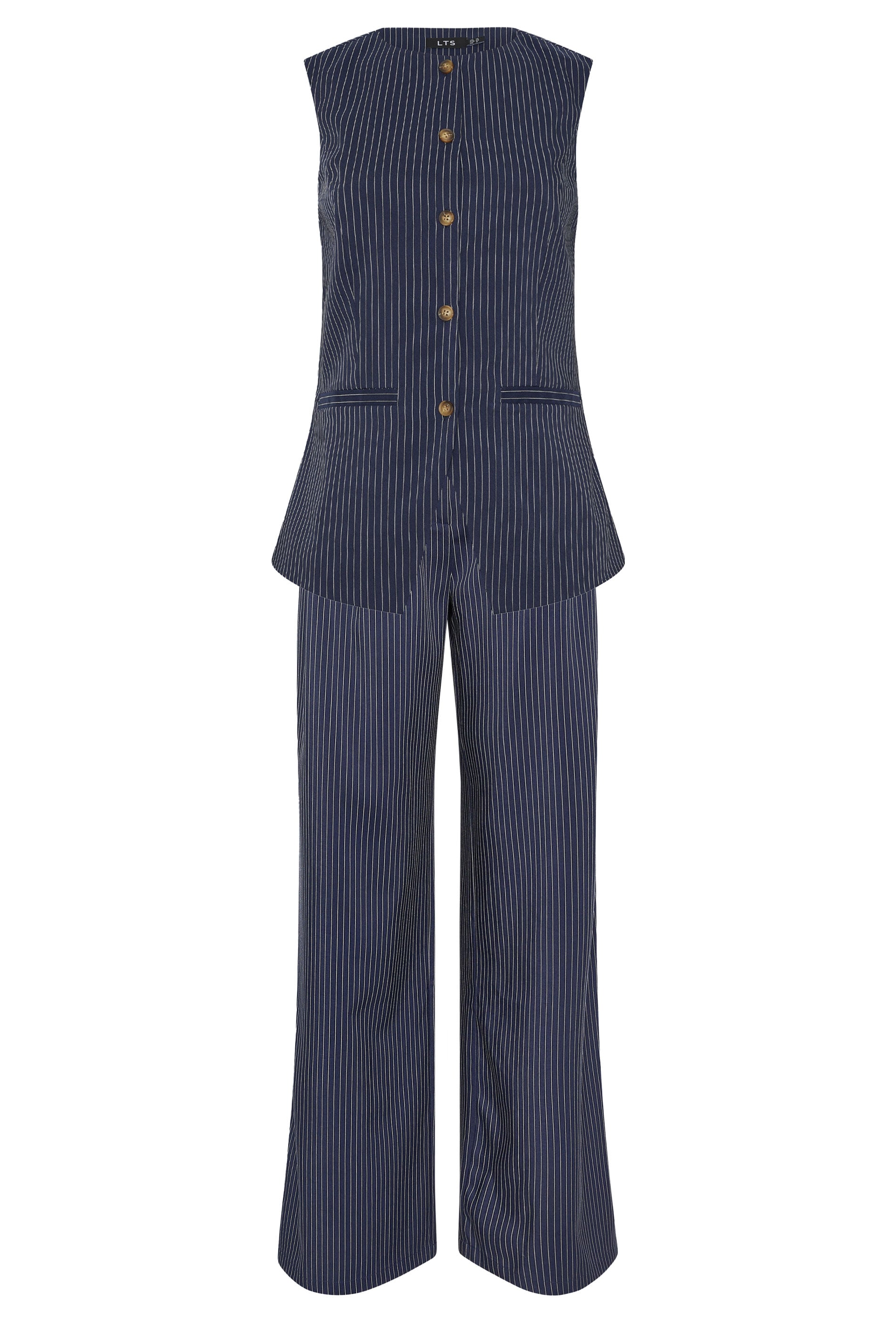 LTS Tall Women's Set Navy Blue Pinstripe Waistcoat & Wide Leg Trousers | Long Tall Sally 8