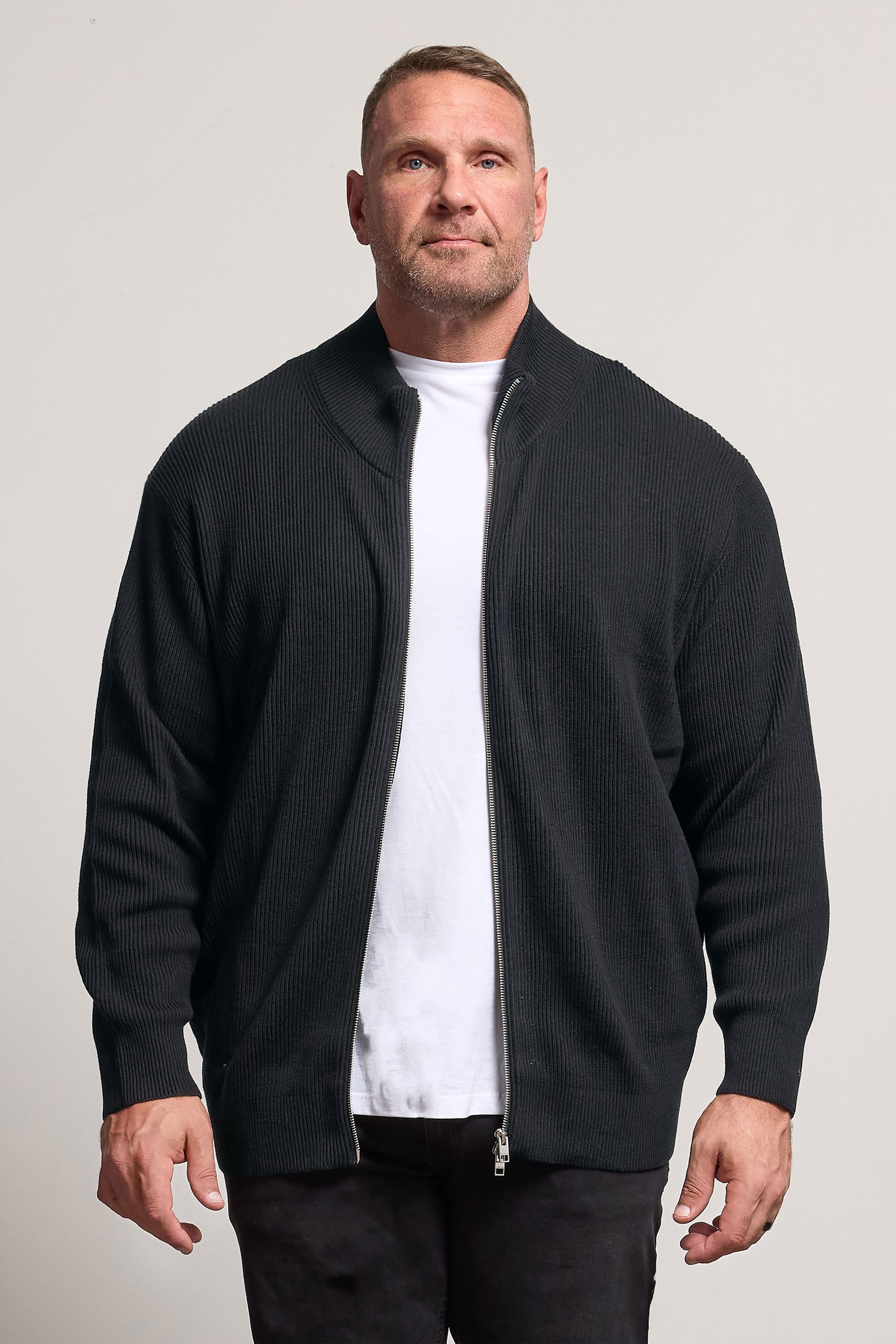 JACK & JONES Big & Tall Black Knit Zip Cardigan | BadRhino 1